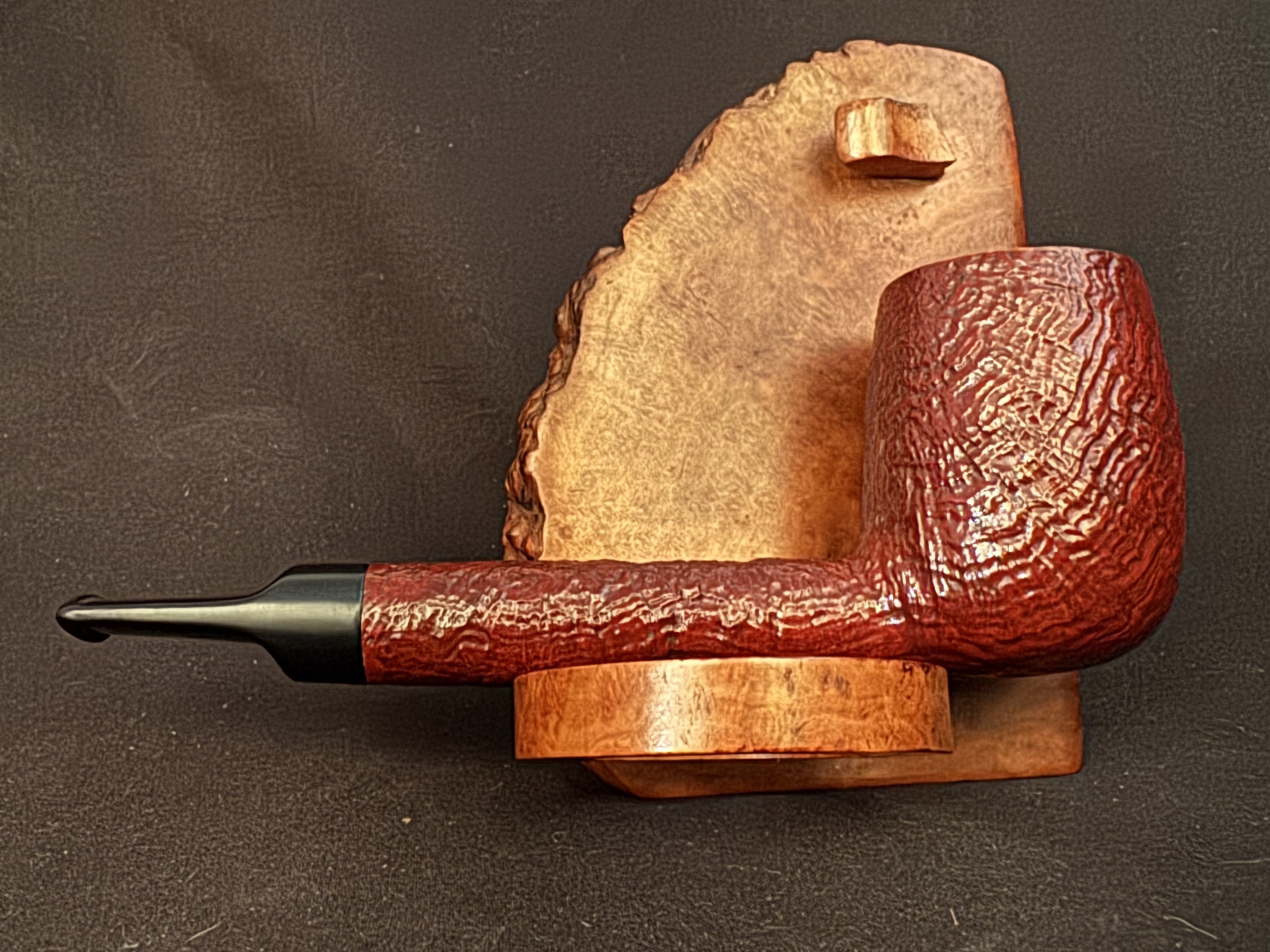 Brebbia Junior 773 Red Sandblast Lovat Pipe, Acrylic Saddle Stem, Bag + Pouch 4