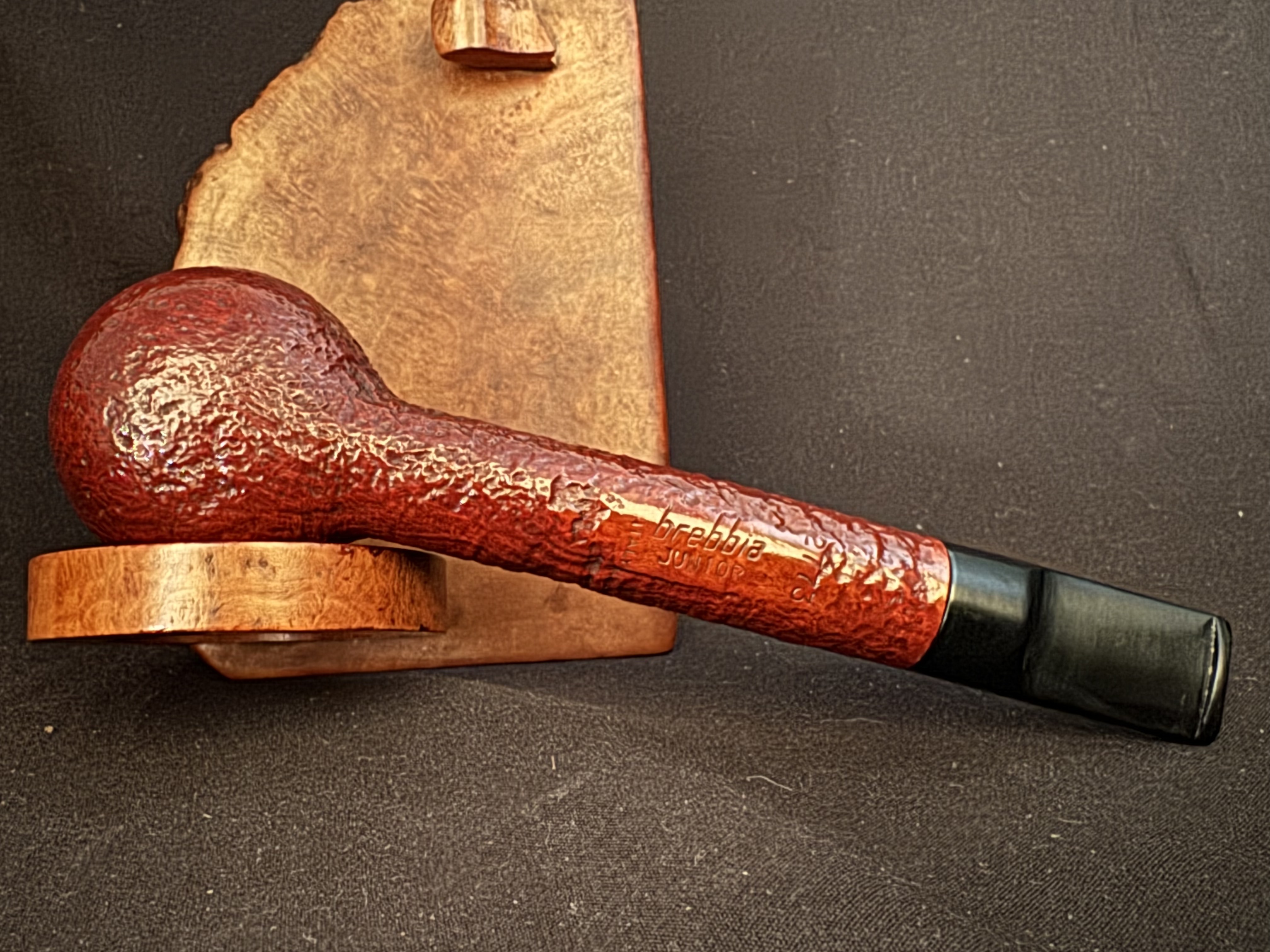 Brebbia Junior 773 Red Sandblast Lovat Pipe, Acrylic Saddle Stem, Bag + Pouch 6
