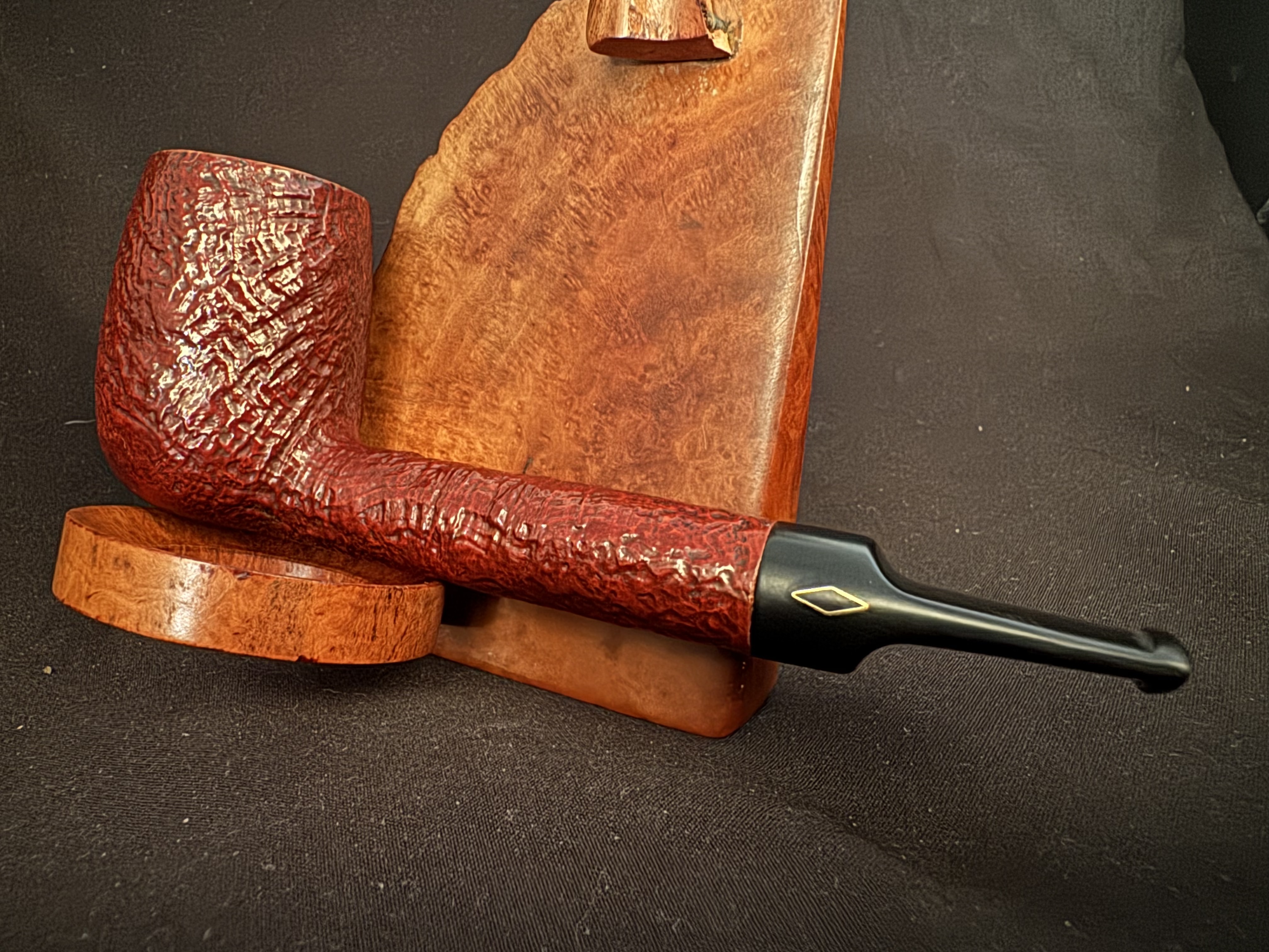 Brebbia Junior 773 Red Sandblast Lovat Pipe, Acrylic Saddle Stem, Bag + Pouch 8