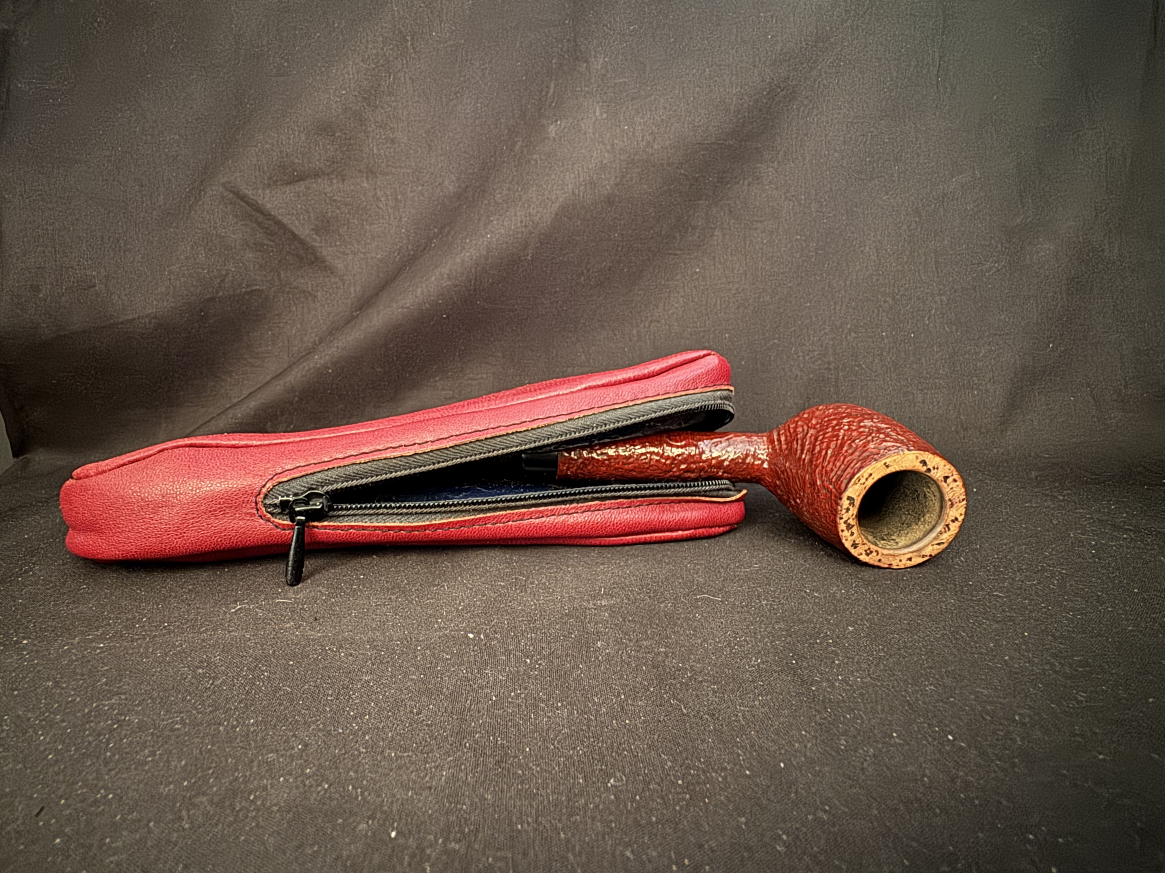 Brebbia Junior 773 Red Sandblast Lovat Pipe, Acrylic Saddle Stem, Bag + Pouch 11