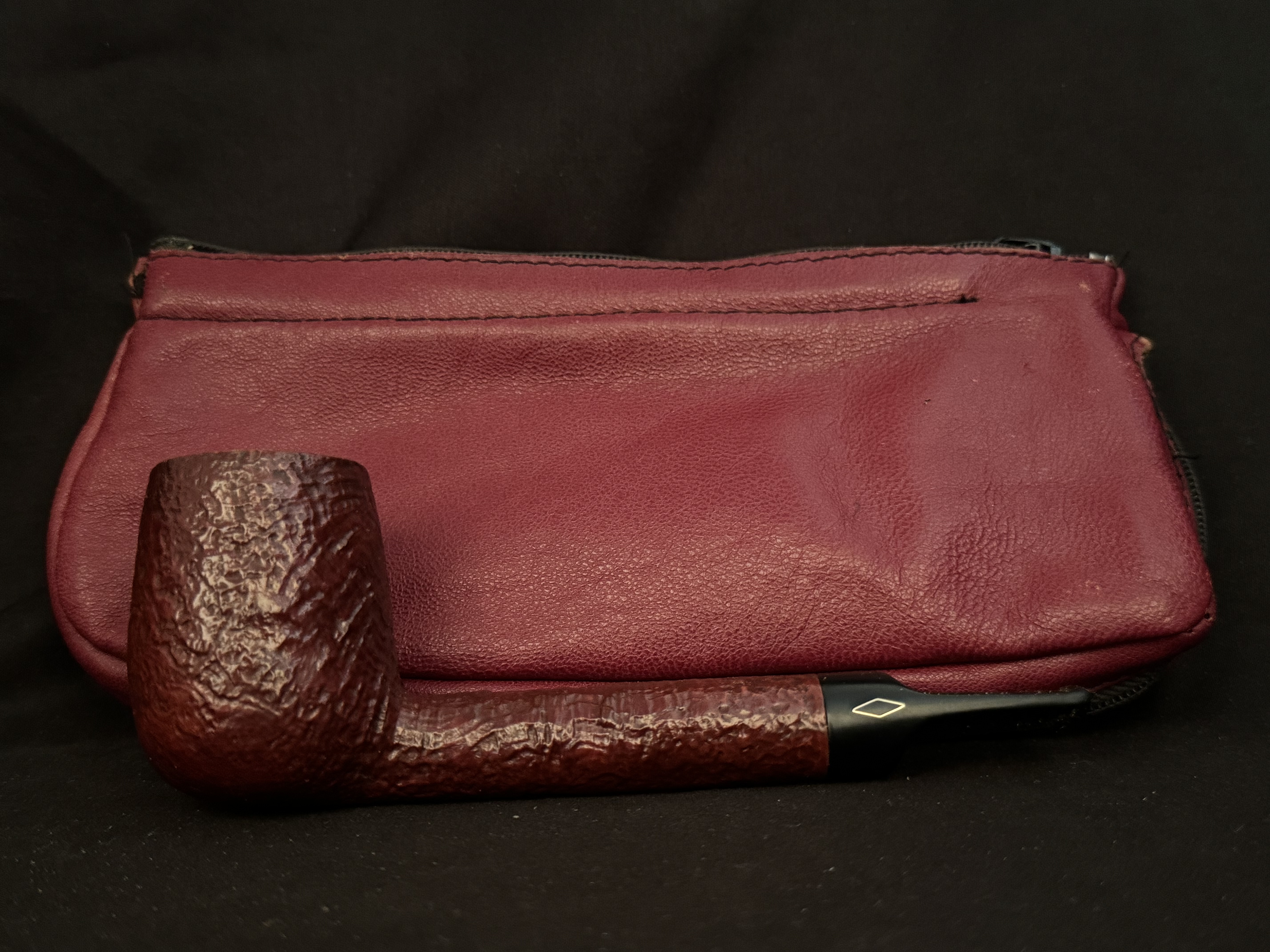 Brebbia Junior 773 Red Sandblast Lovat Pipe, Acrylic Saddle Stem, Bag + Pouch 14
