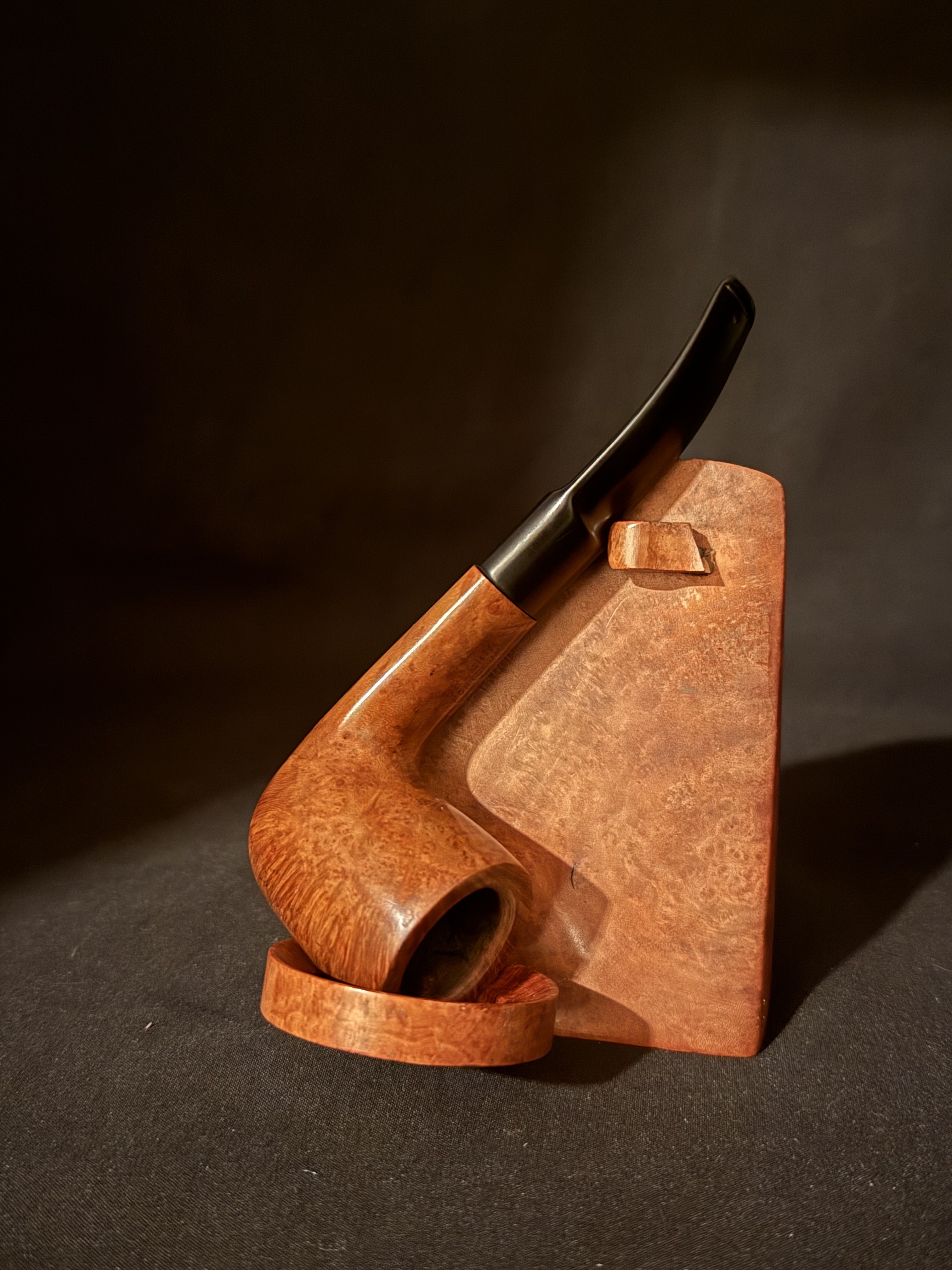 Brebbia Portofino Bent Billiard Smooth Briar Estate Pipe, Vulcanite Stem 2