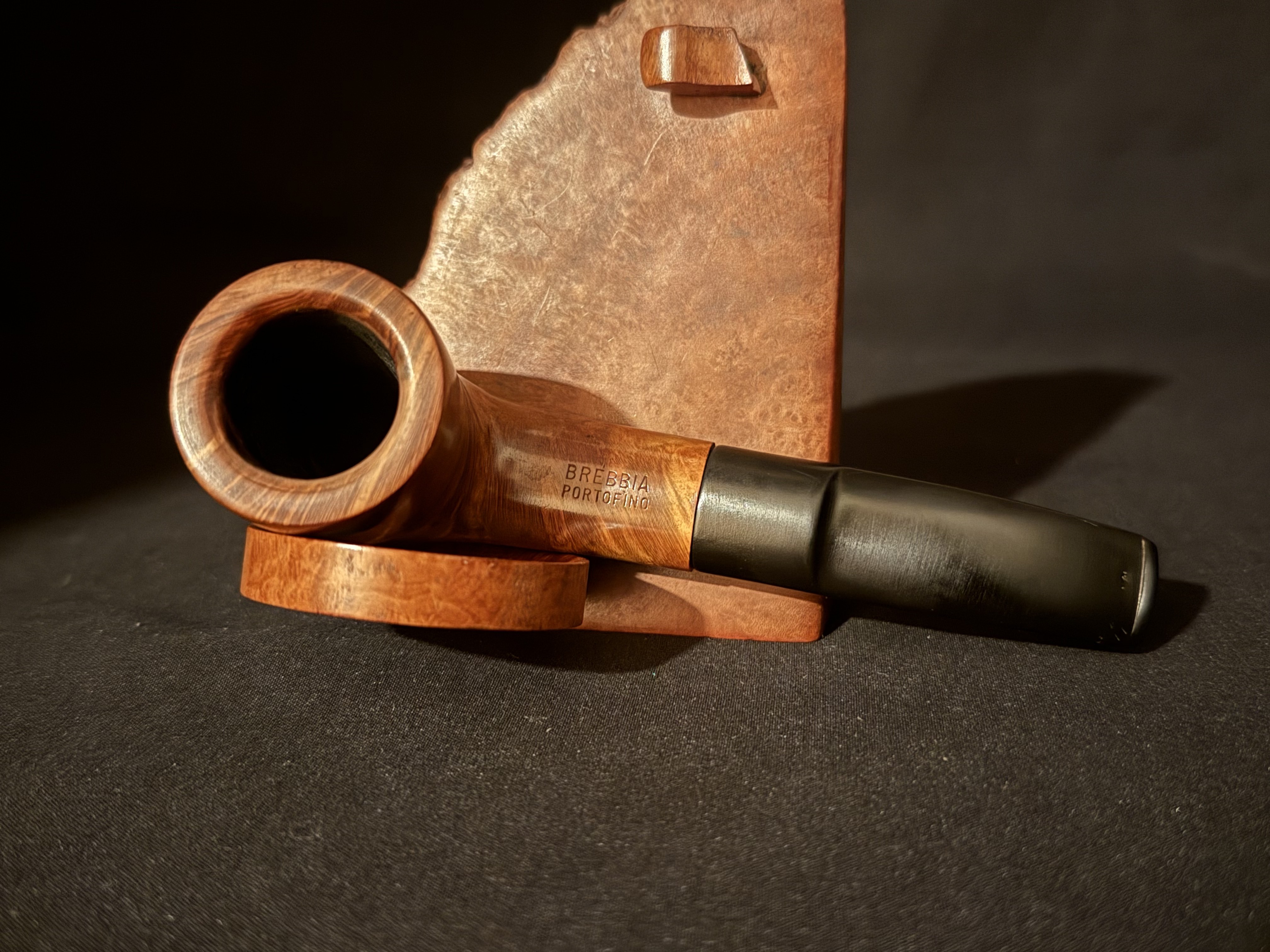 Brebbia Portofino Bent Billiard Smooth Briar Estate Pipe, Vulcanite Stem 5