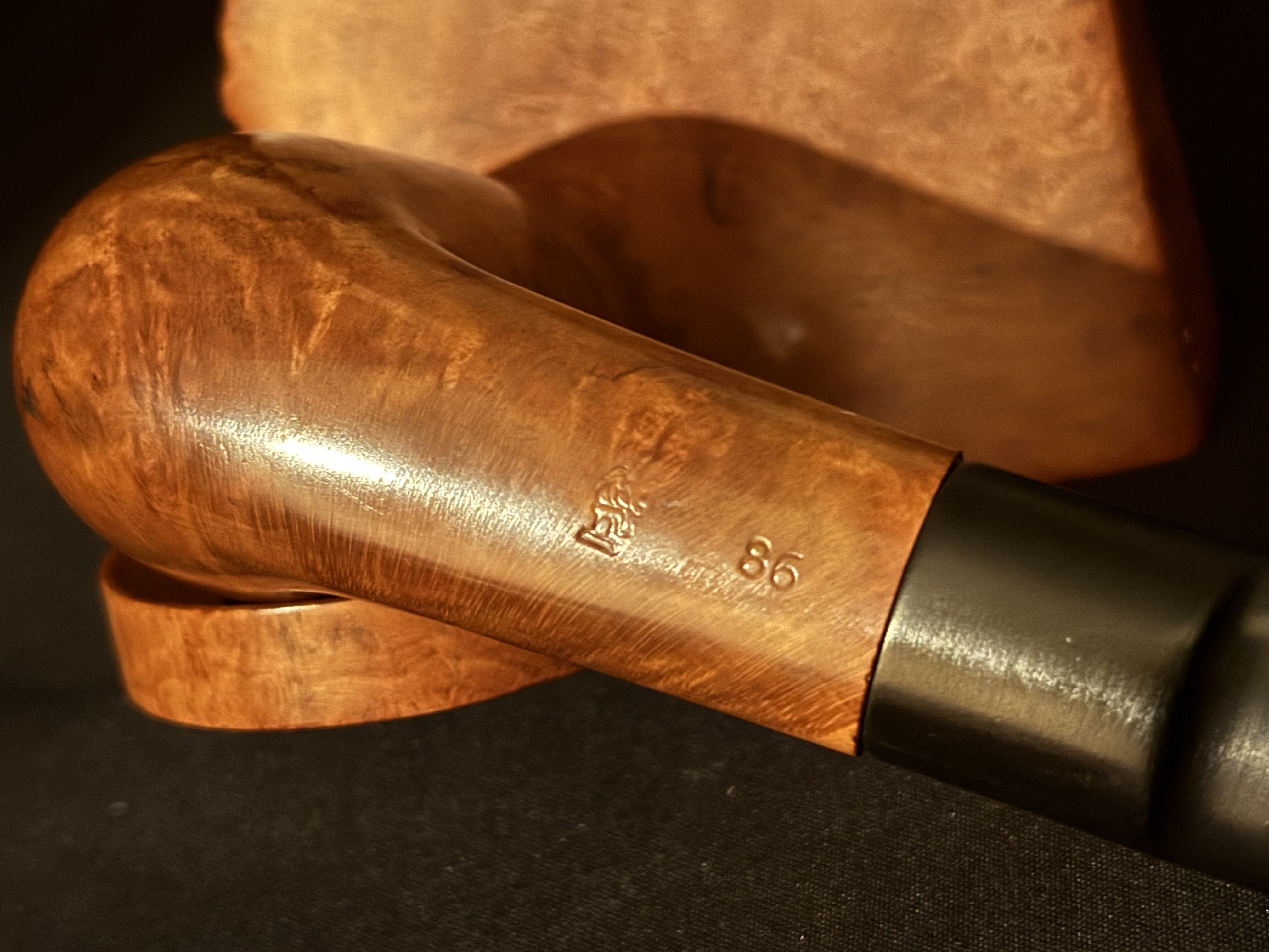 Brebbia Portofino Bent Billiard Smooth Briar Estate Pipe, Vulcanite Stem 7