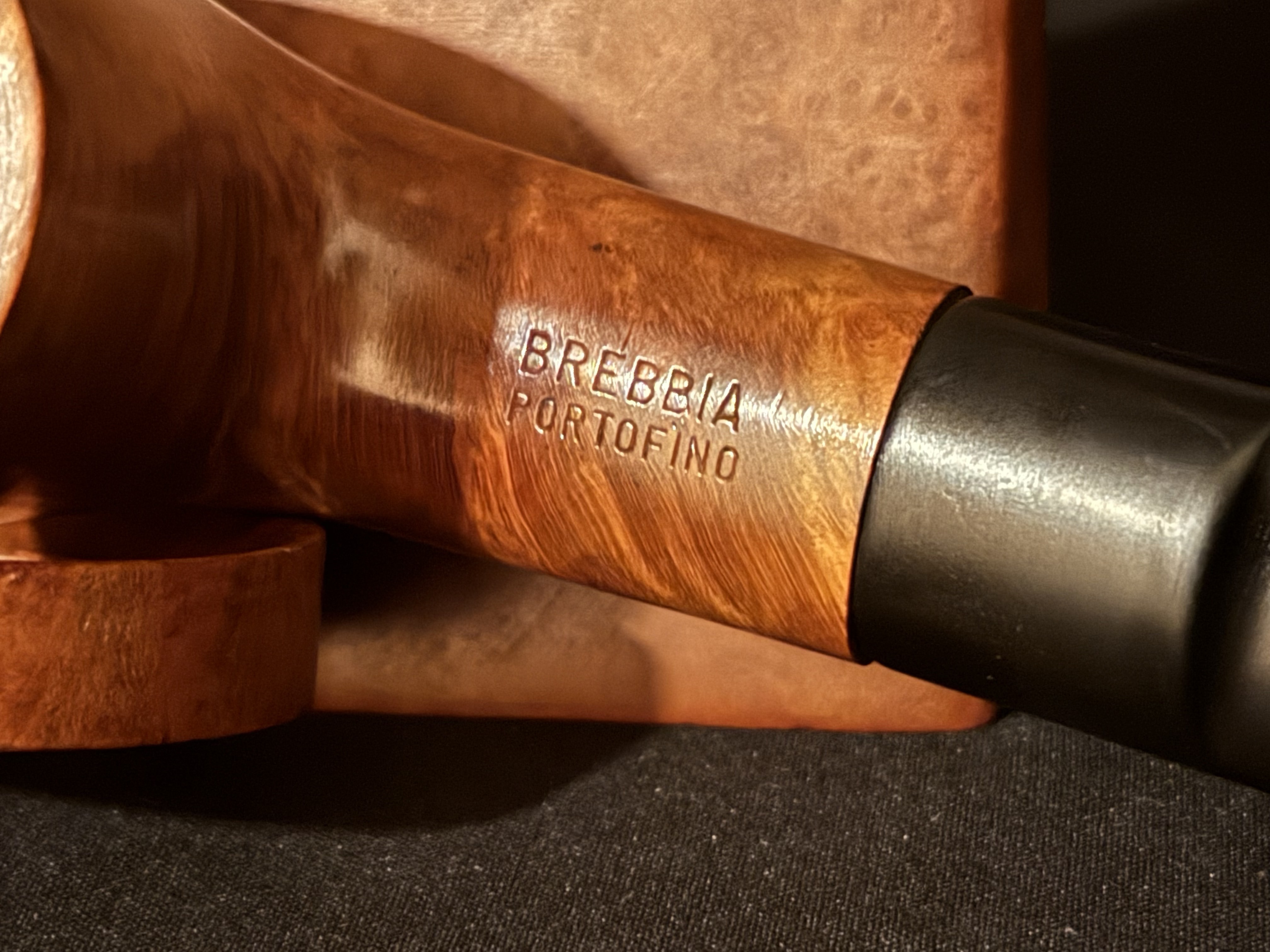 Brebbia Portofino Bent Billiard Smooth Briar Estate Pipe, Vulcanite Stem 8