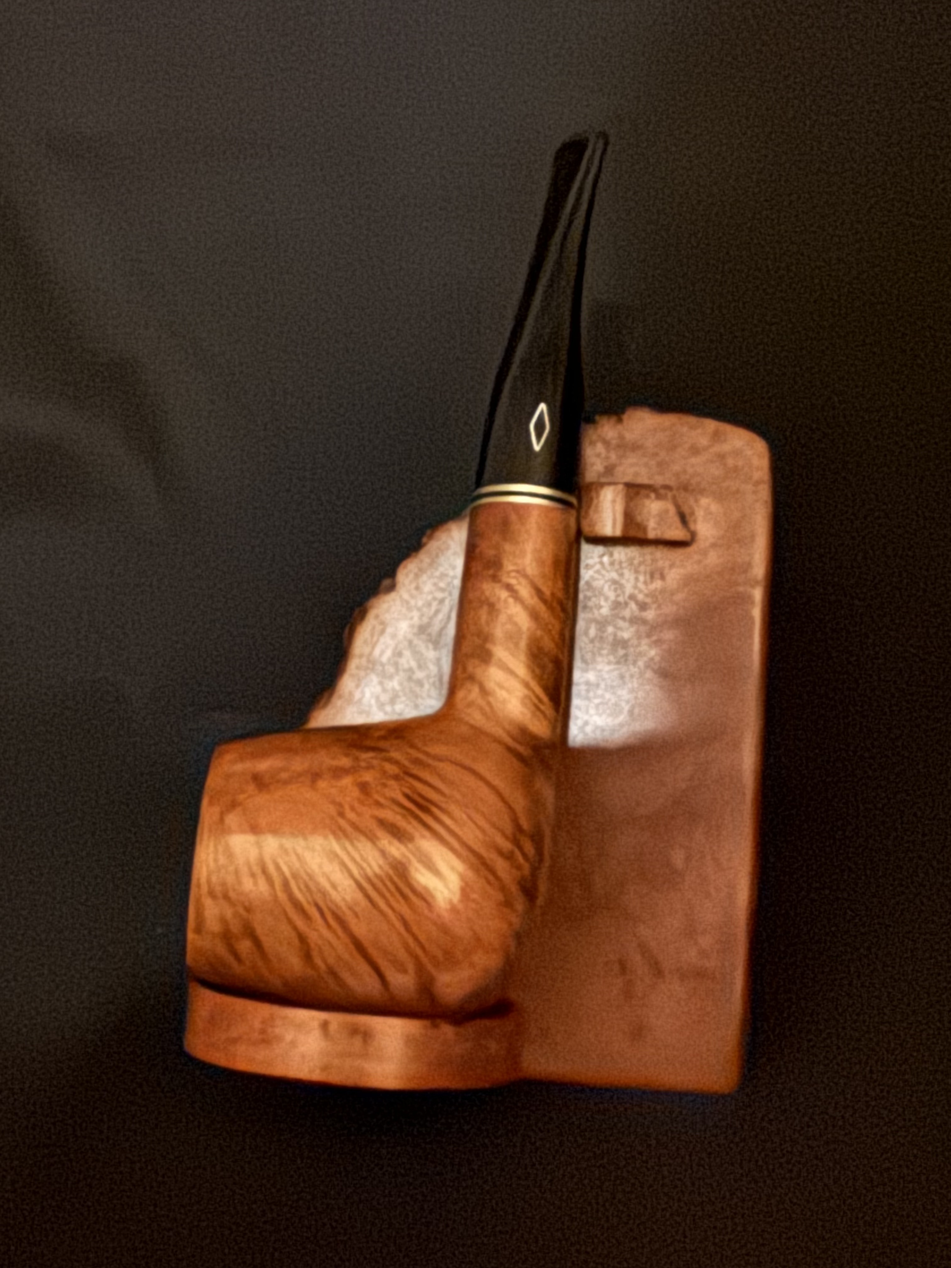 Brebbia Oro 831 Smooth Brandy Estate Pipe, Cross Grain and Birdseye, Acrylic Fishtail Stem, 9mm Filter