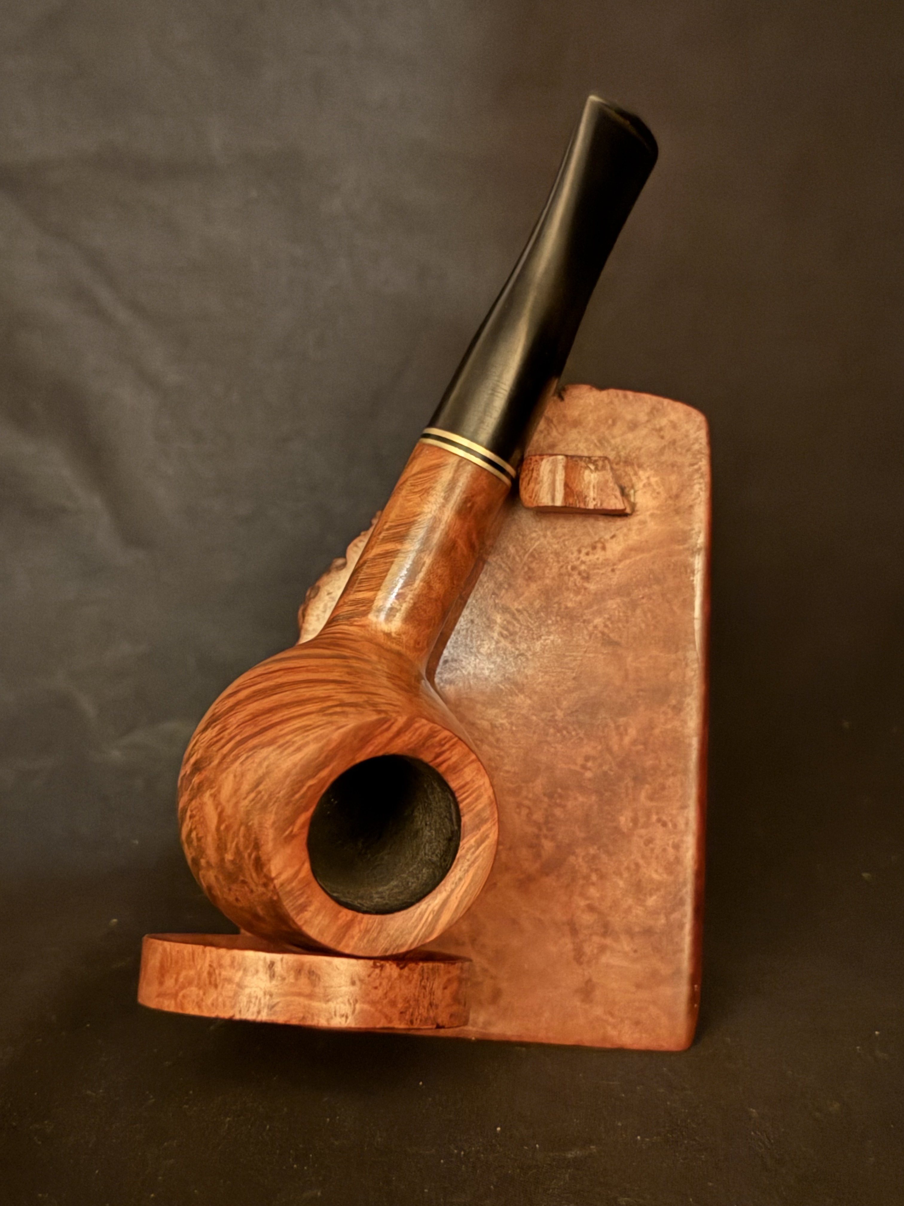 Brebbia Oro 831 Smooth Brandy Estate Pipe, Cross Grain and Birdseye, Acrylic Fishtail Stem, 9mm Filter 2