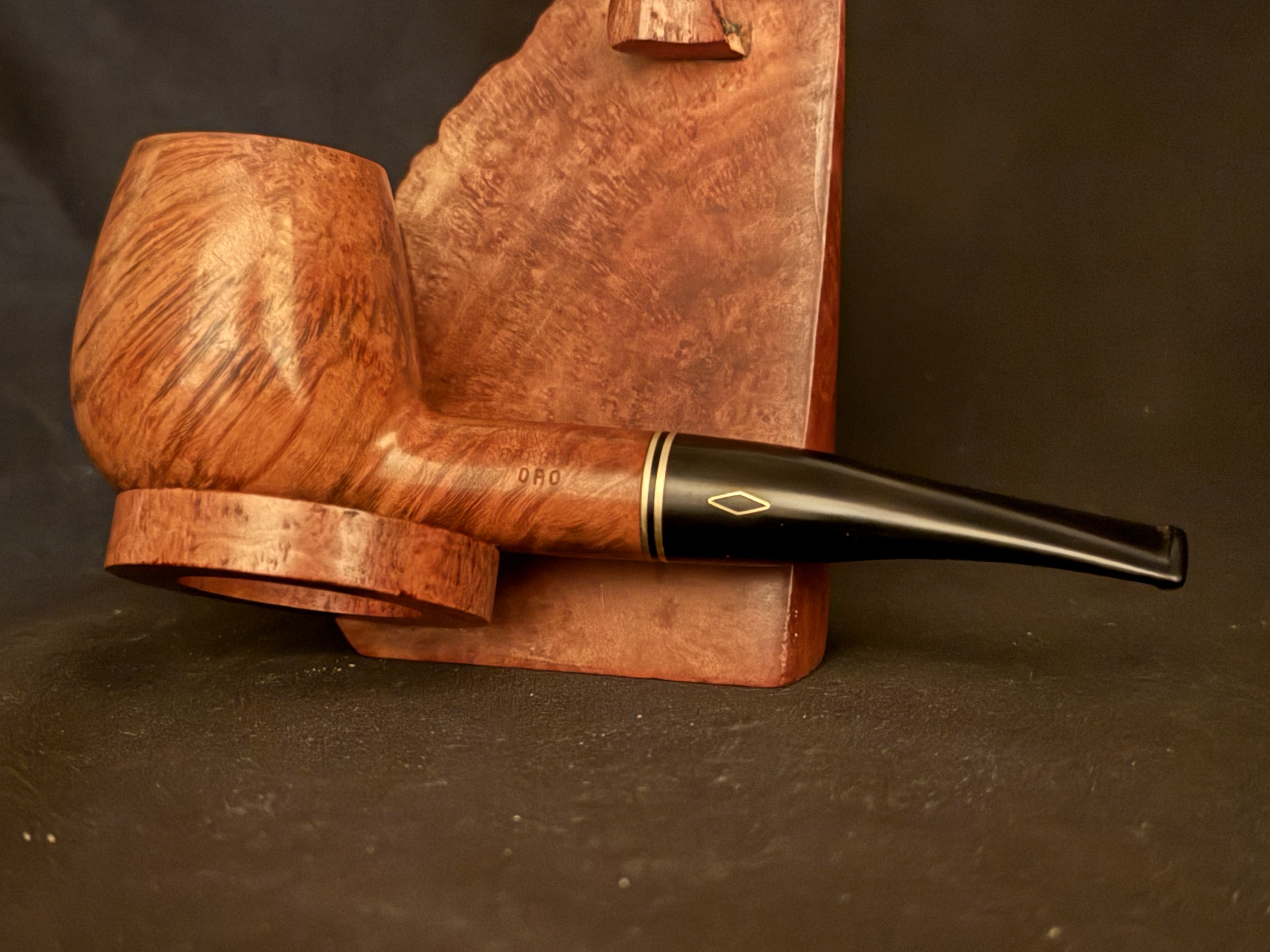 Brebbia Oro 831 Smooth Brandy Estate Pipe, Cross Grain and Birdseye, Acrylic Fishtail Stem, 9mm Filter 3