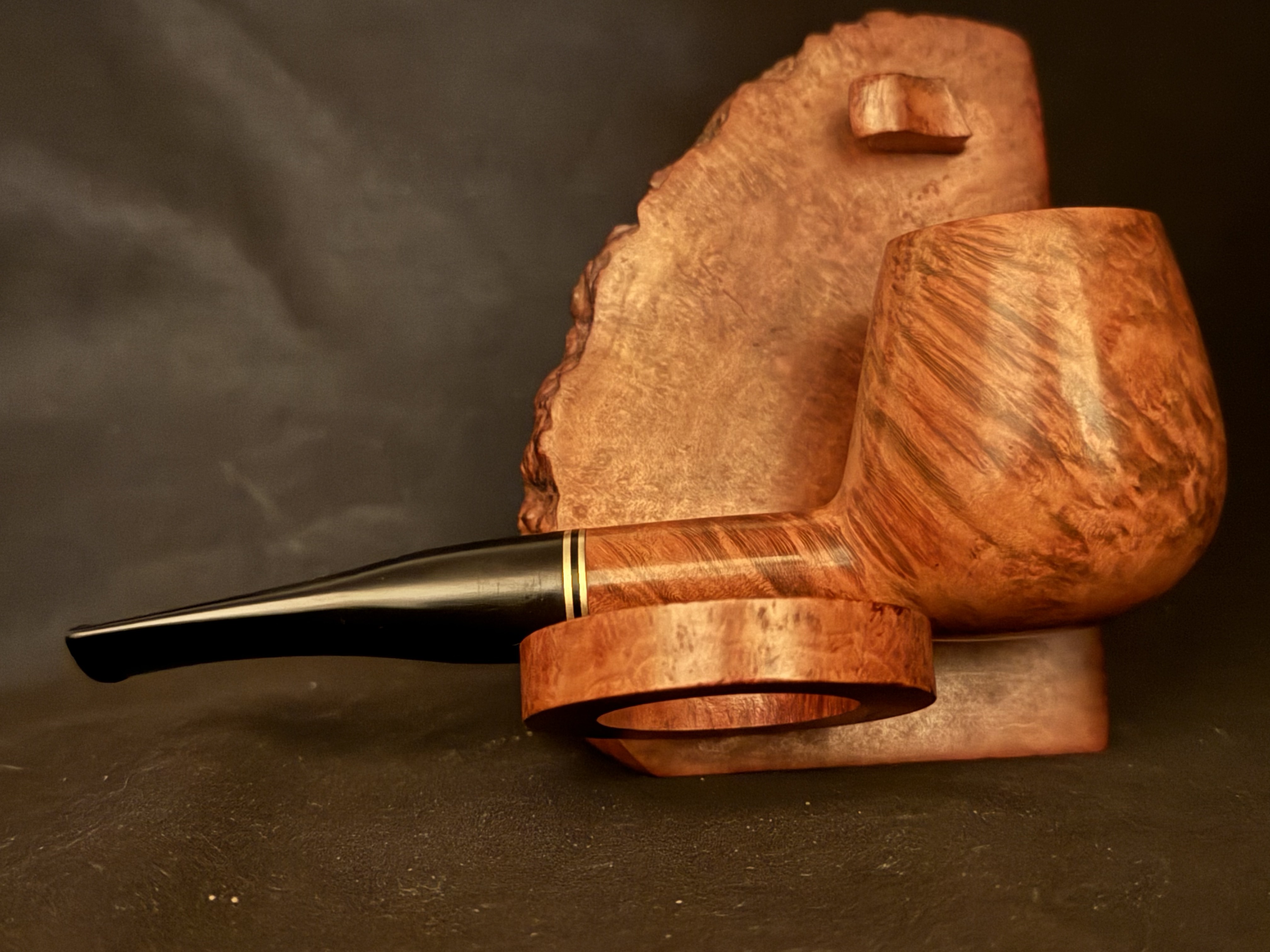Brebbia Oro 831 Smooth Brandy Estate Pipe, Cross Grain and Birdseye, Acrylic Fishtail Stem, 9mm Filter 4