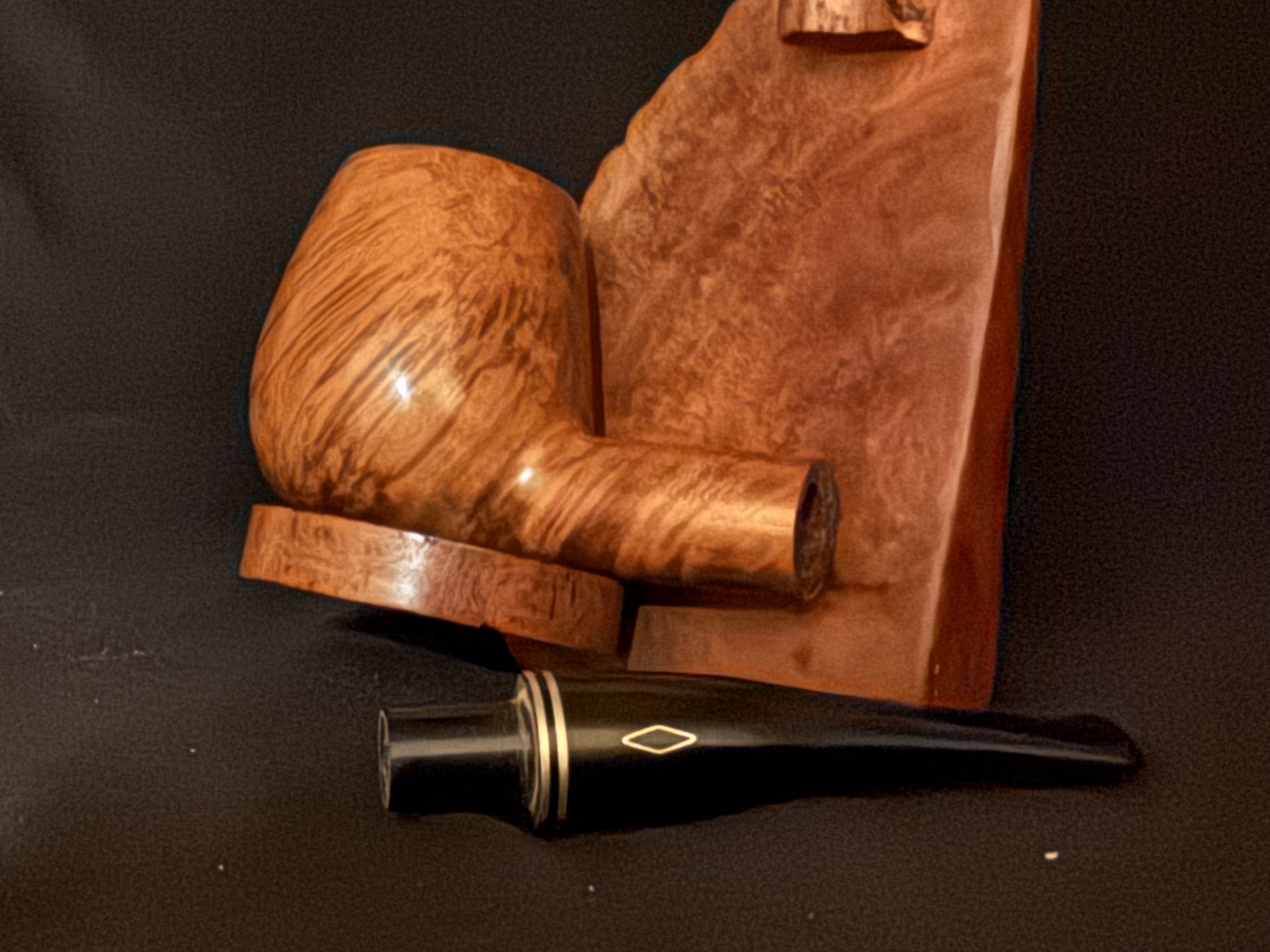 Brebbia Oro 831 Smooth Brandy Estate Pipe, Cross Grain and Birdseye, Acrylic Fishtail Stem, 9mm Filter 9