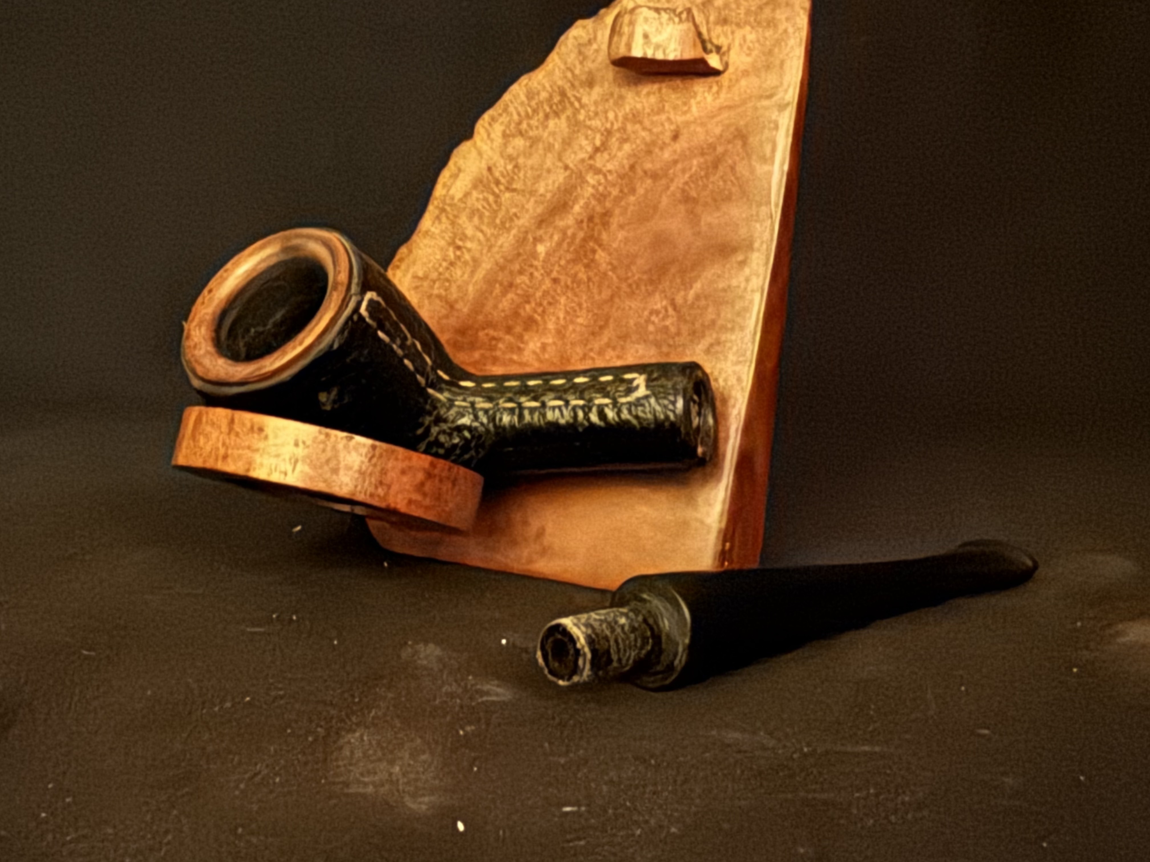Bristol Real Pigskin Leather-Clad Billiard Estate Pipe, Vulcanite Fishtail Stem 5