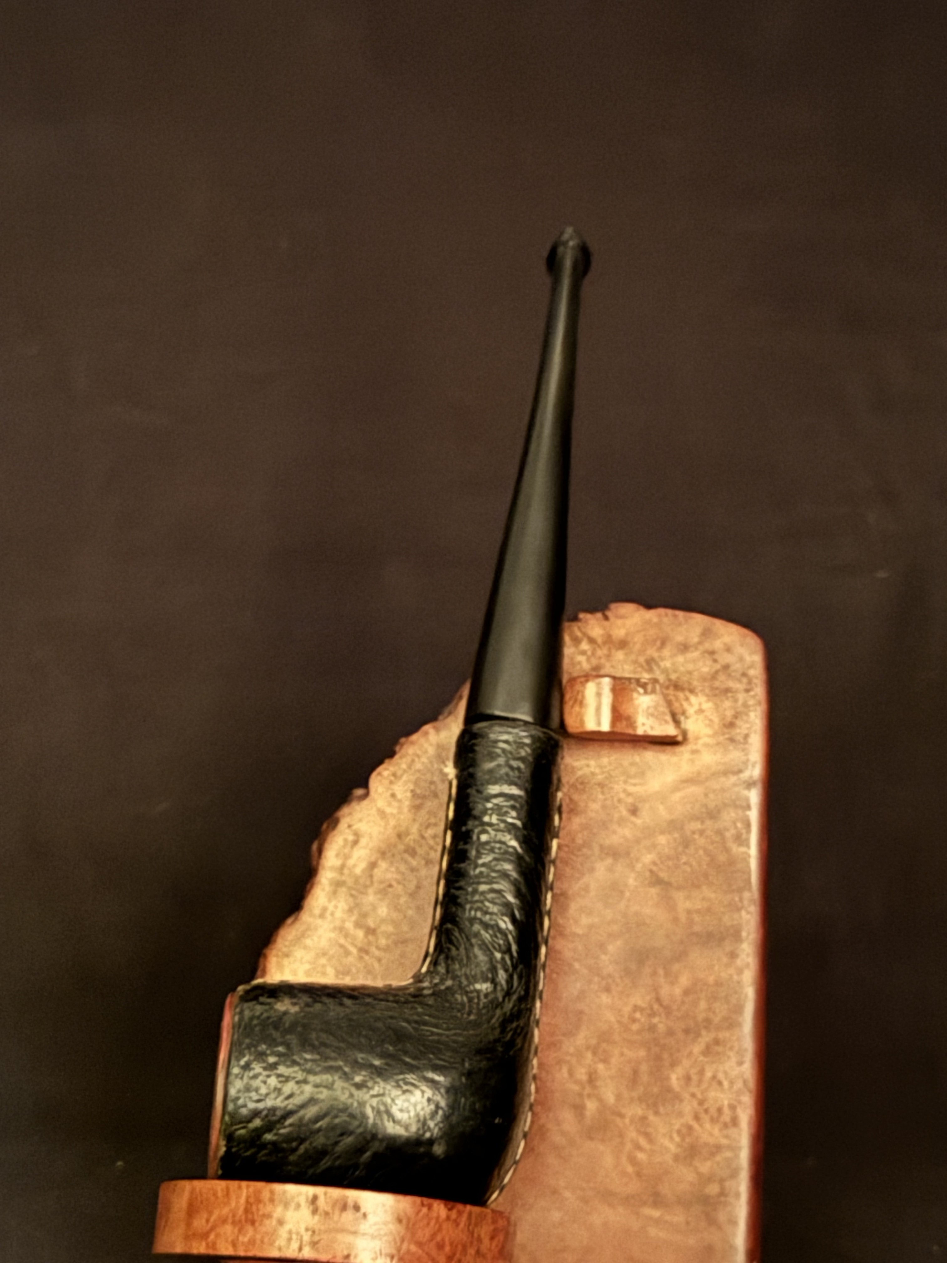 Bristol Real Pigskin Leather-Clad Billiard Estate Pipe, Vulcanite Fishtail Stem 2