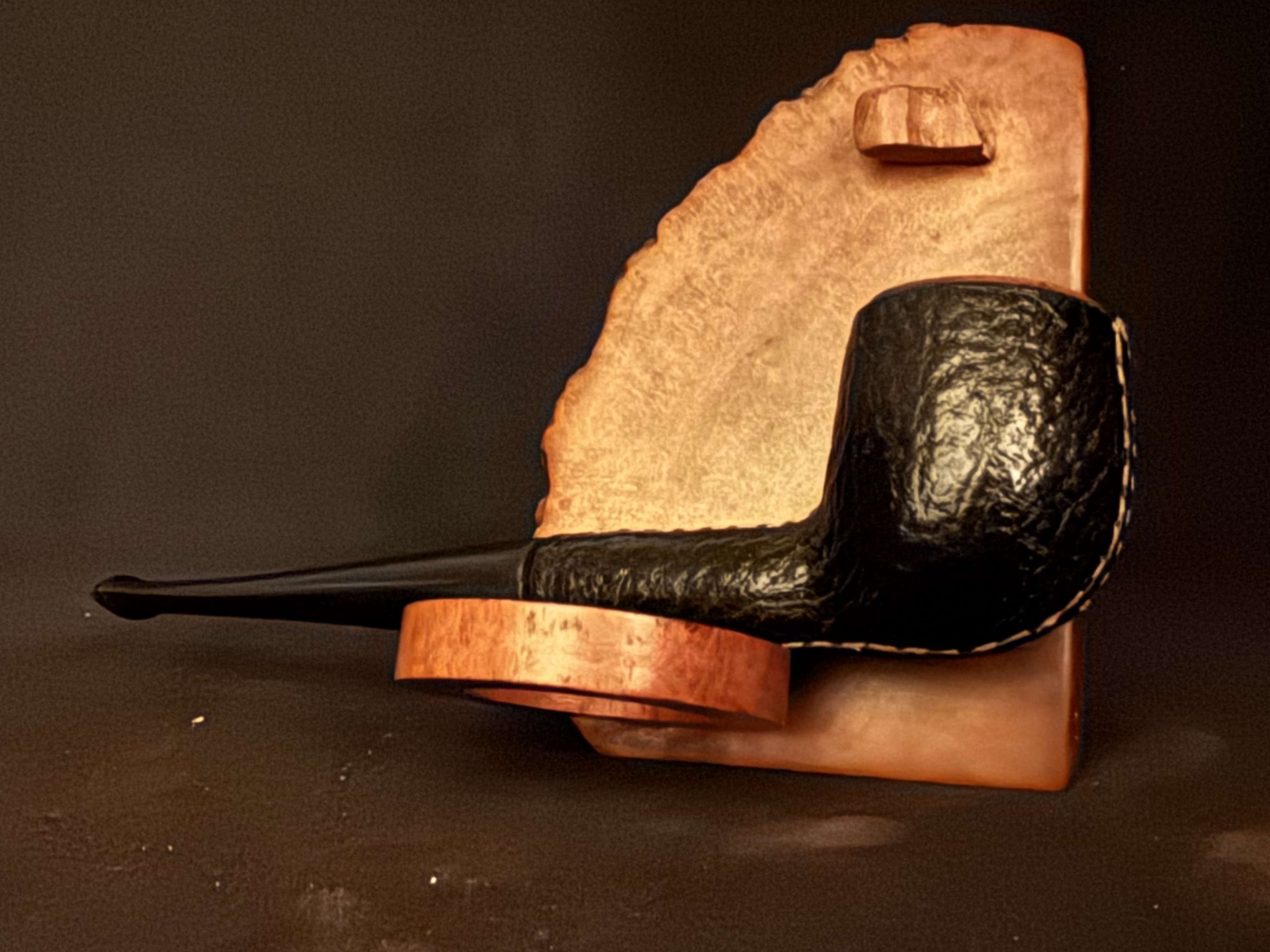 Bristol Real Pigskin Leather-Clad Billiard Estate Pipe, Vulcanite Fishtail Stem 7