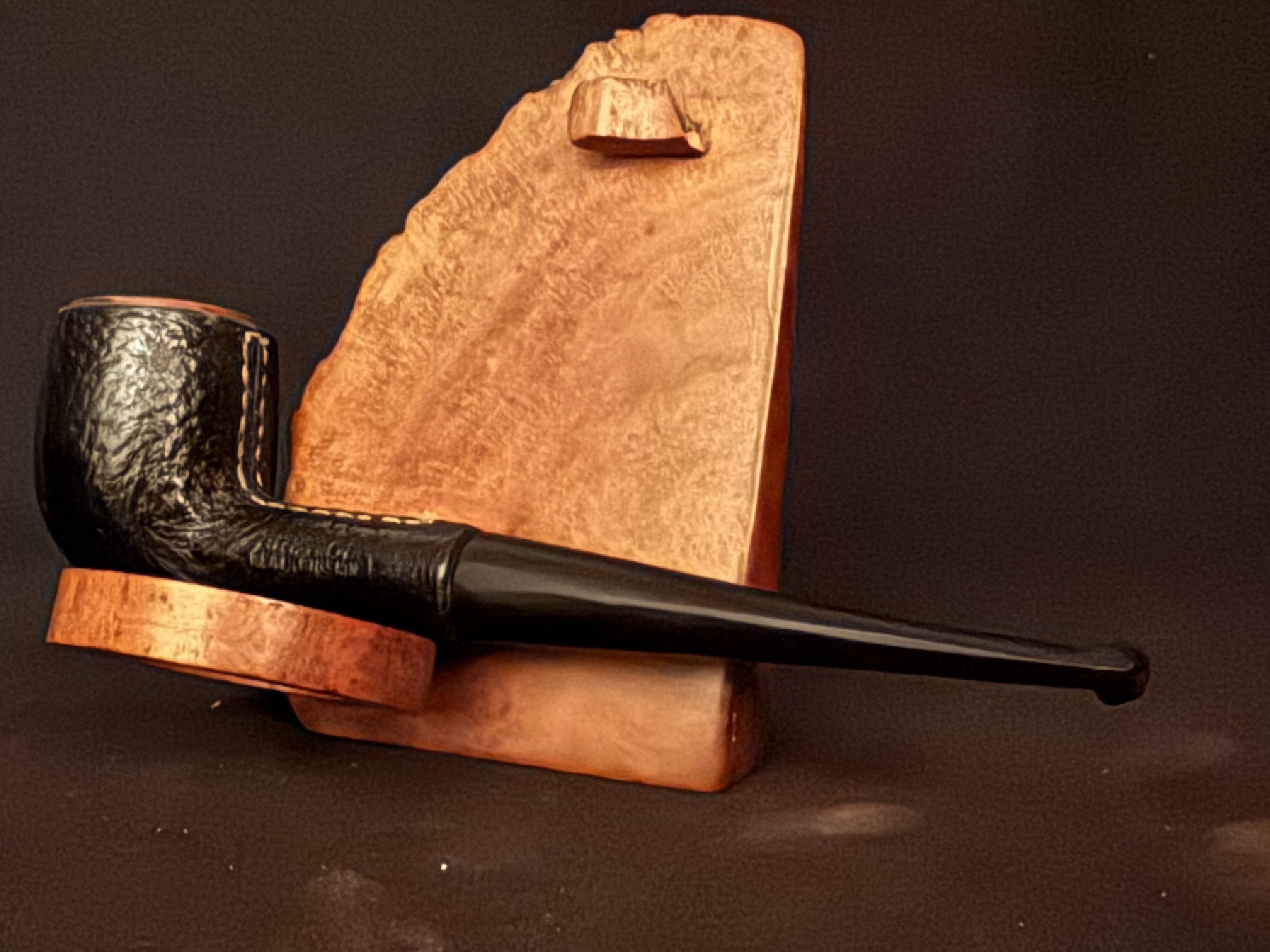 Bristol Real Pigskin Leather-Clad Billiard Estate Pipe, Vulcanite Fishtail Stem 8
