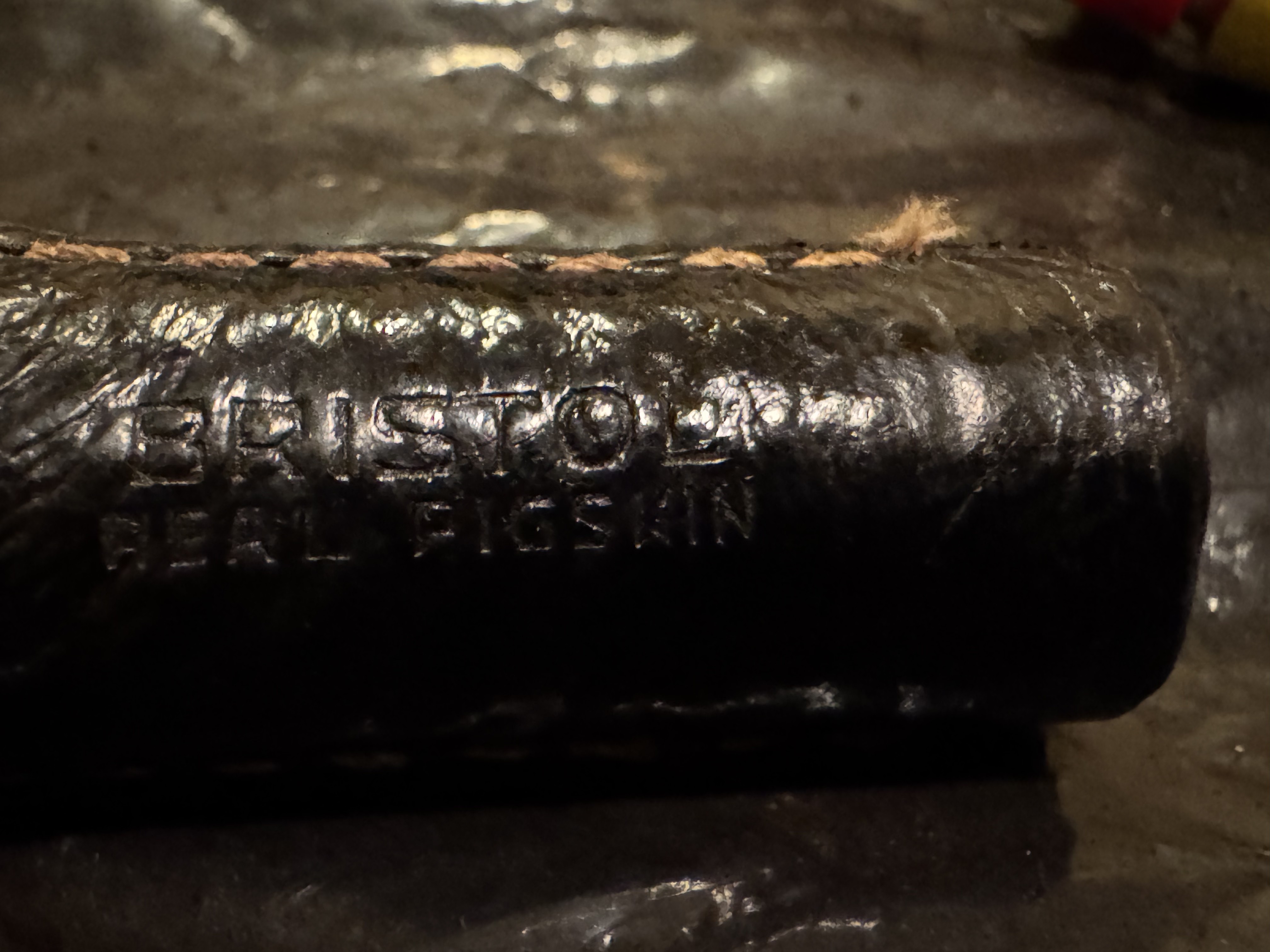 Bristol Real Pigskin Leather-Clad Billiard Estate Pipe, Vulcanite Fishtail Stem 9