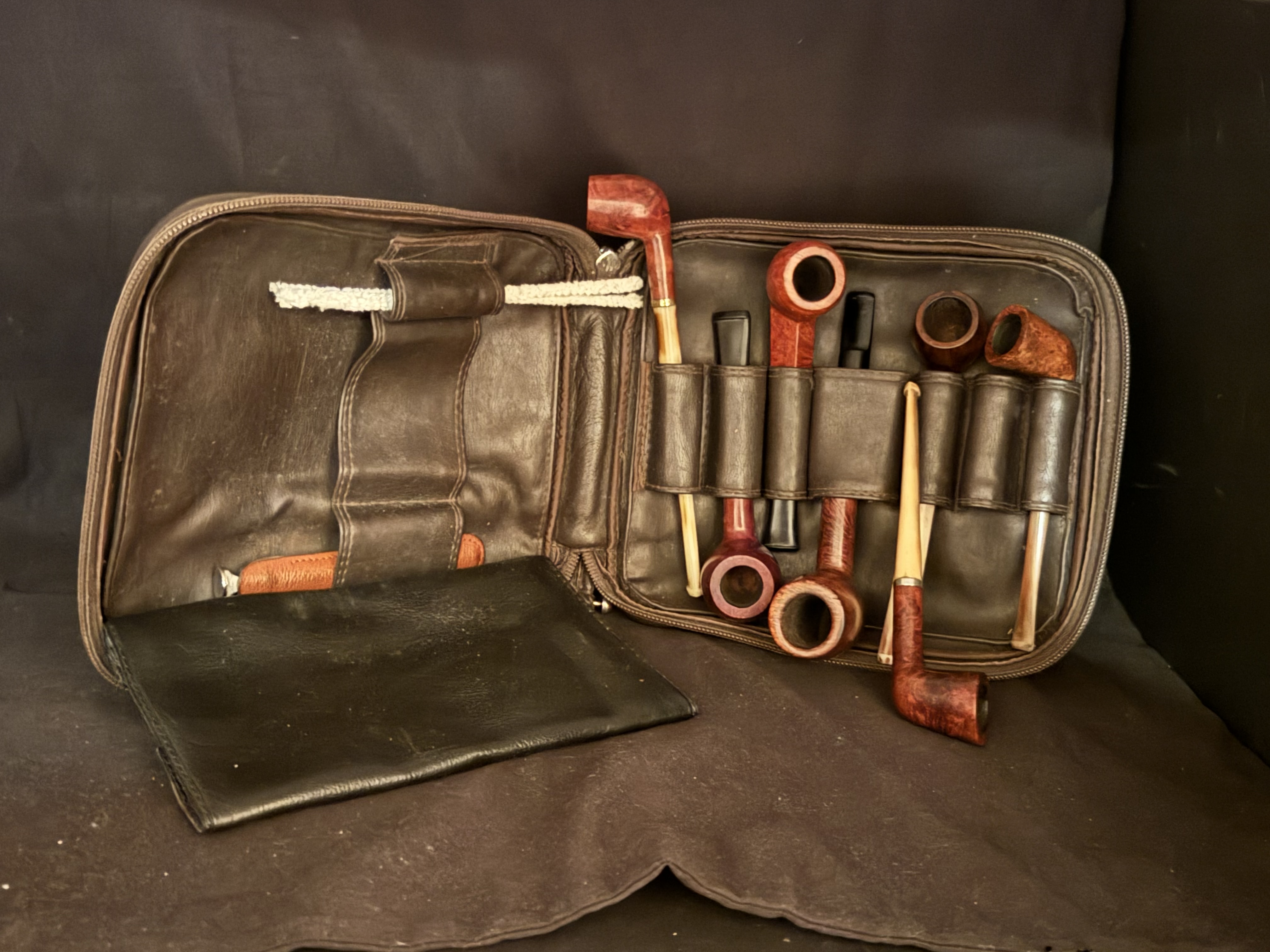 German Leather 7-Pipe Tobacco Accessory Bag