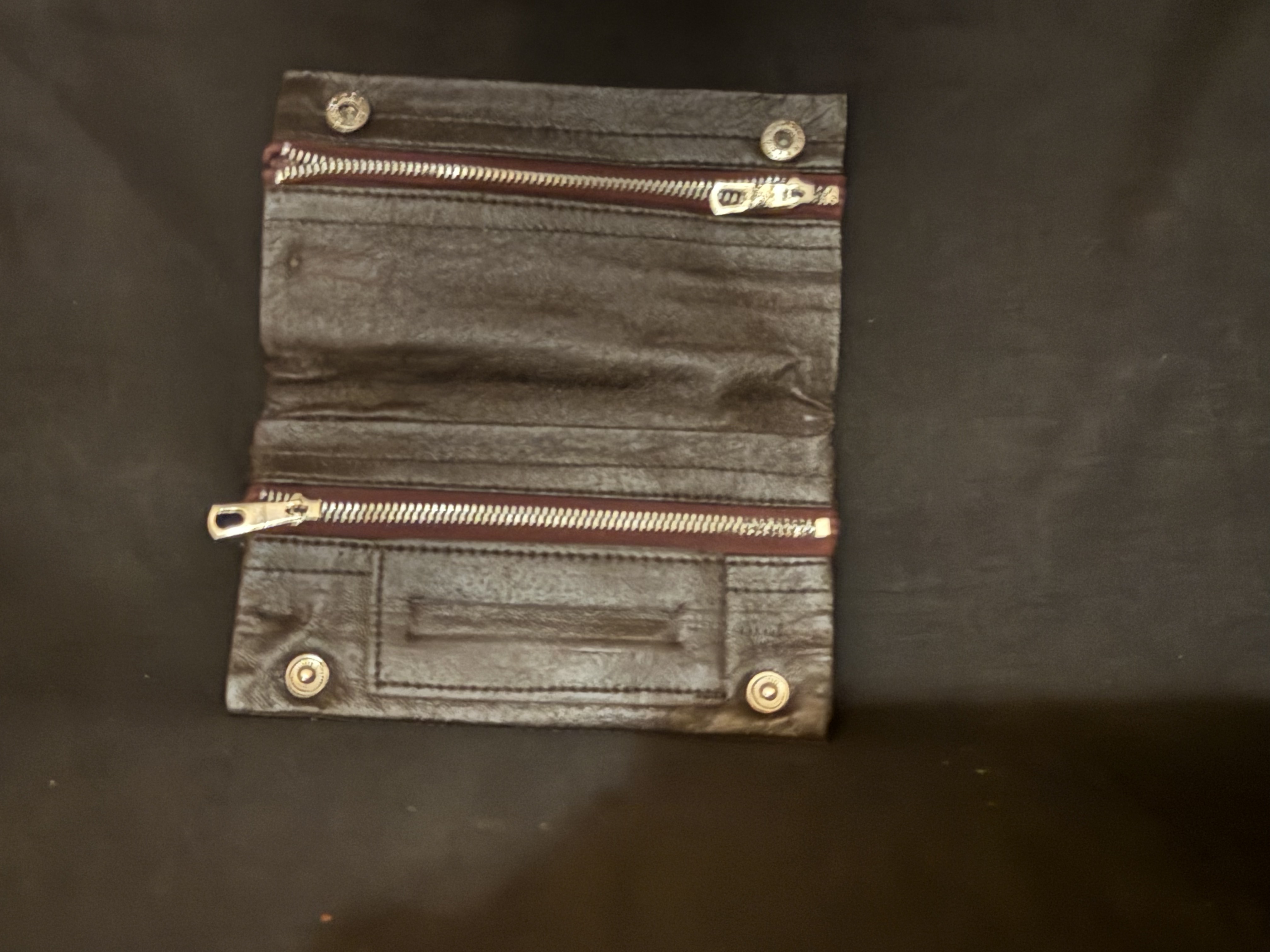 Soft Brown Leather Tobacco Pouch with One Large Tobacco Pocket and Two Zipper Pockets for Accessories 3