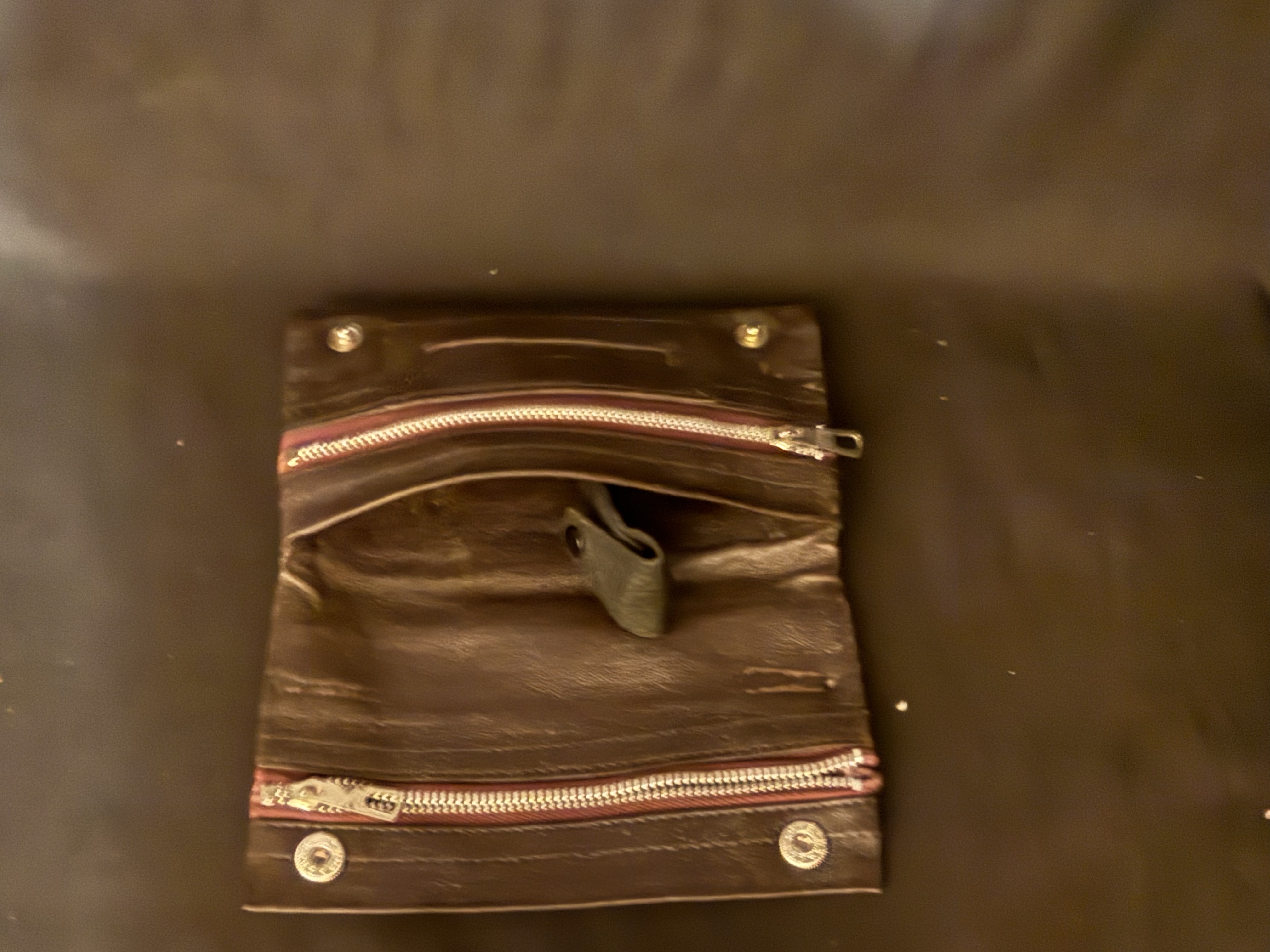 Soft Brown Leather Tobacco Pouch with One Large Tobacco Pocket and Two Zipper Pockets for Accessories 5
