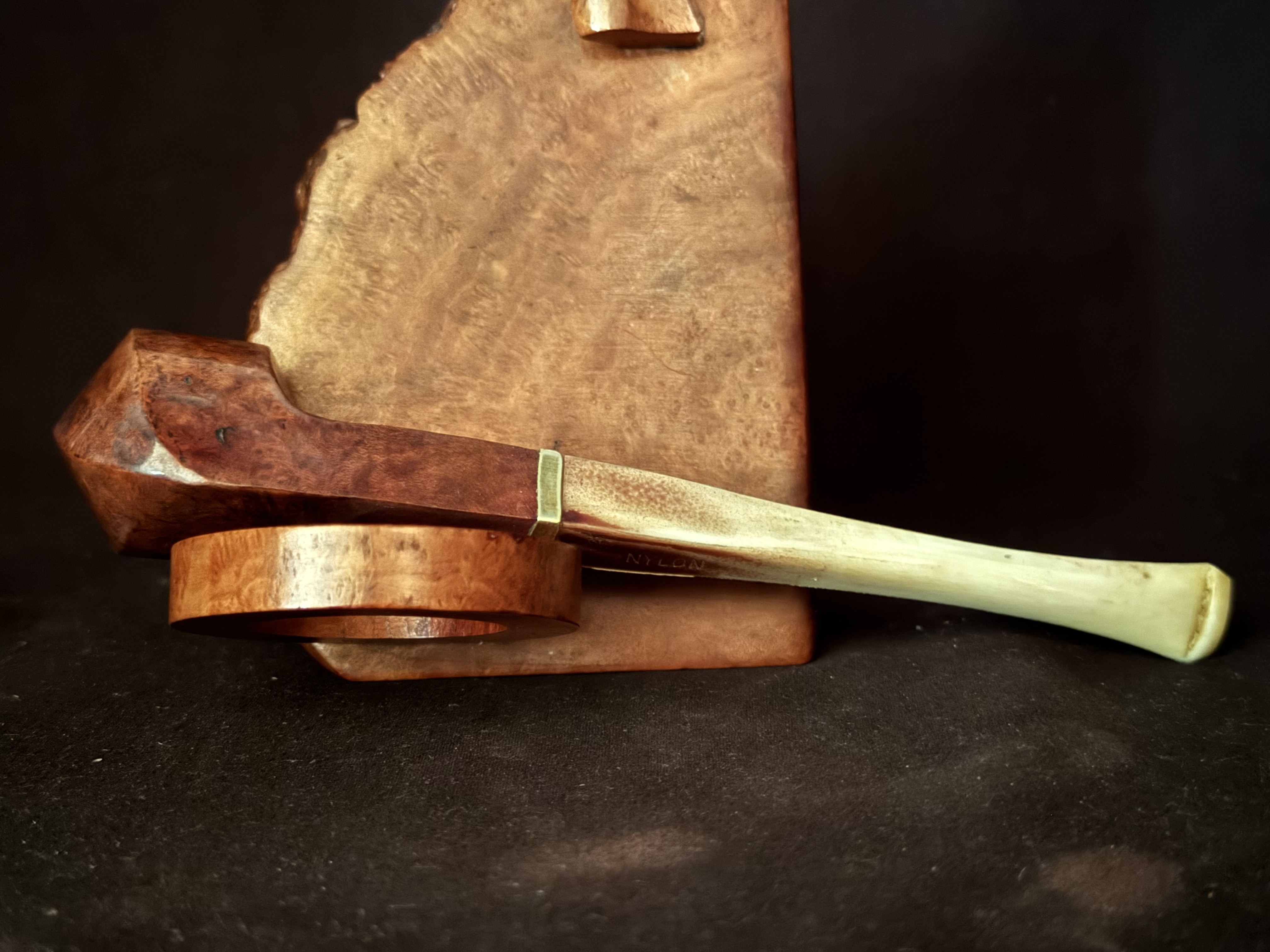 Smooth Straight Hexagonal Bowl Estate Pipe - Bruyere Garantie Stamp, Nylon Diamond Fishtail Stem, Size 1 4