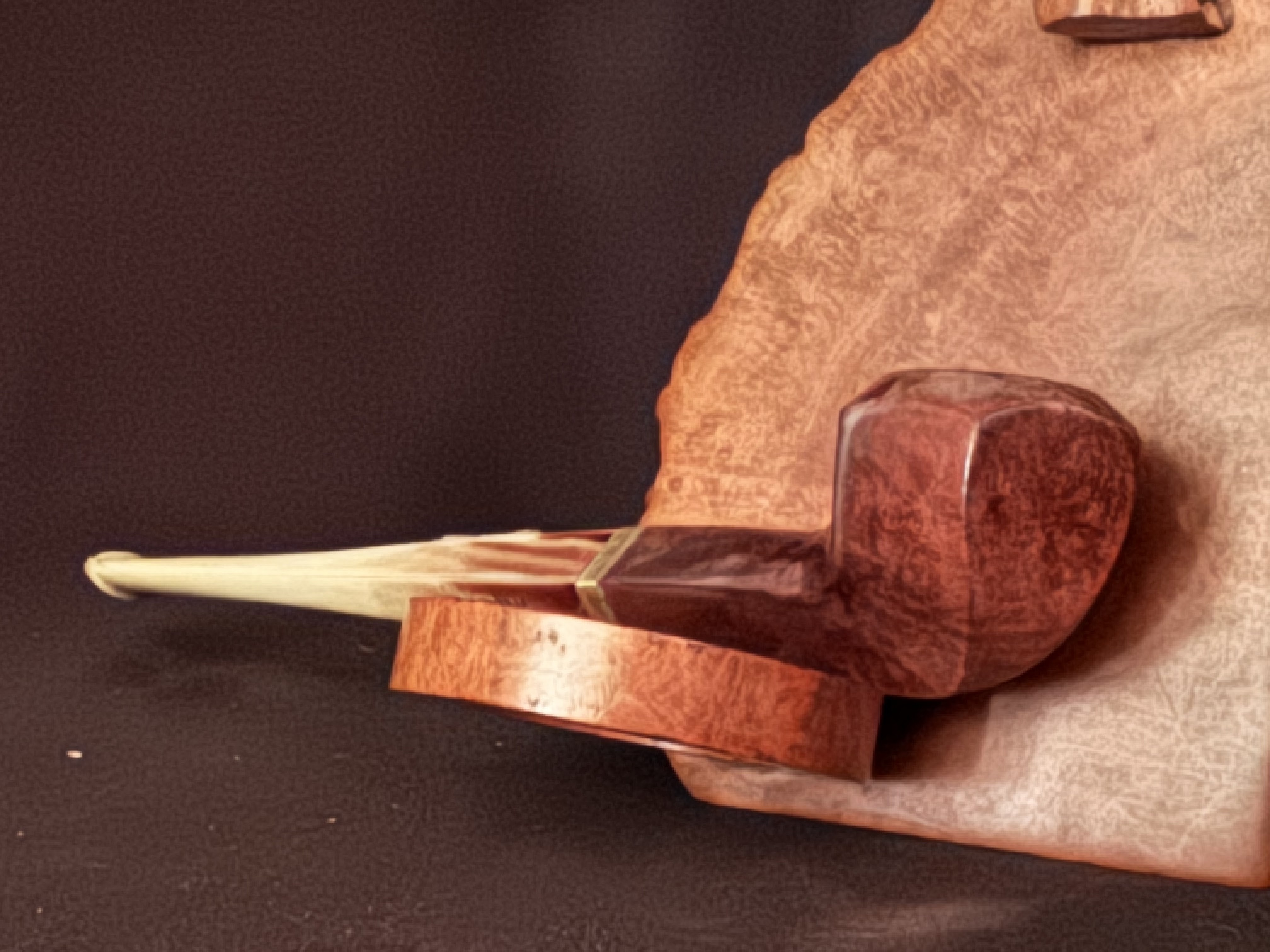 Smooth Straight Hexagonal Bowl Estate Pipe - Bruyere Garantie Stamp, Nylon Diamond Fishtail Stem, Size 1 5