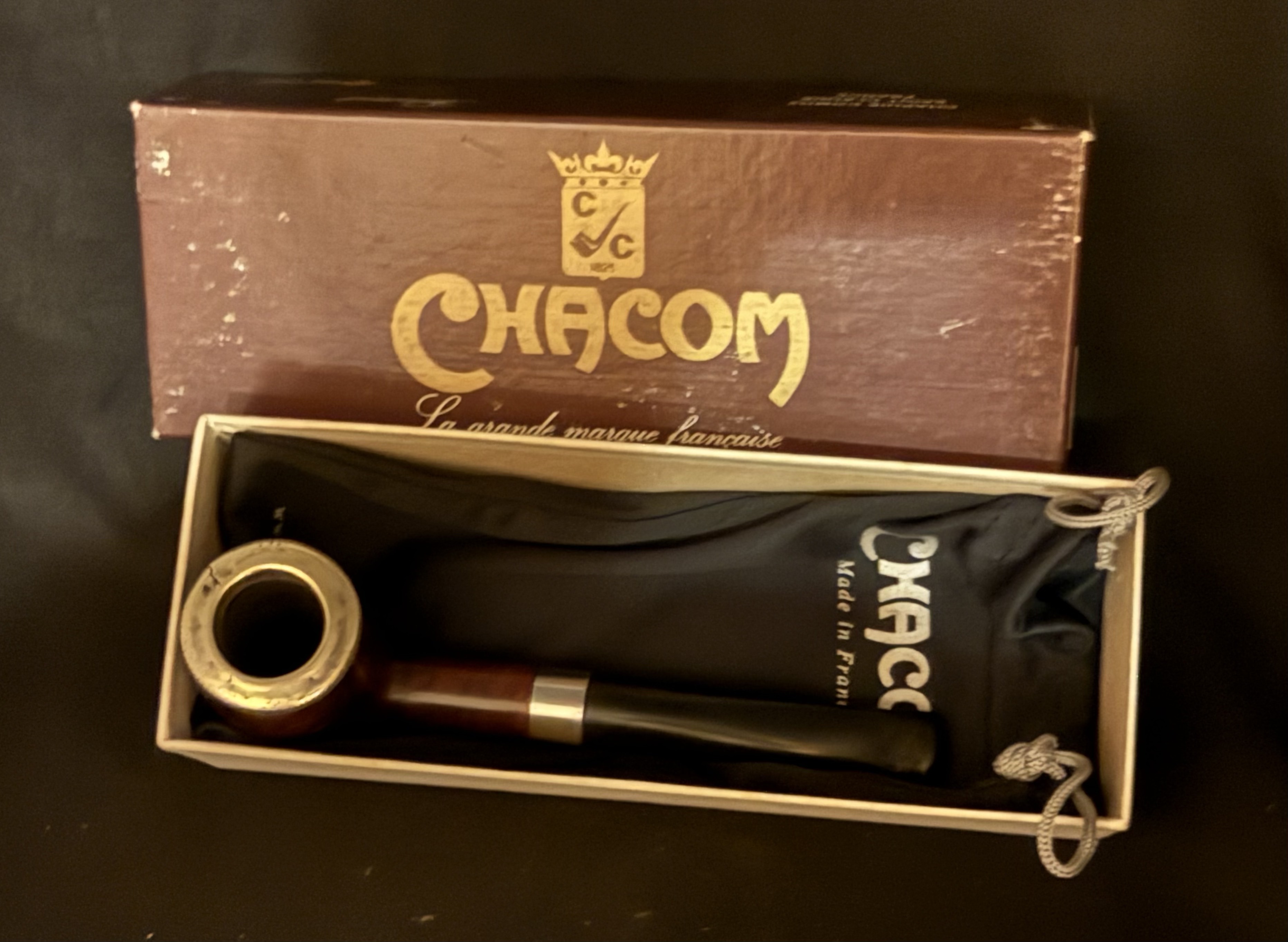 Chacom Custom 913 Billiard Pipe, Silver Rim Cap, Fishtail Bit, Box and Sleeve 15