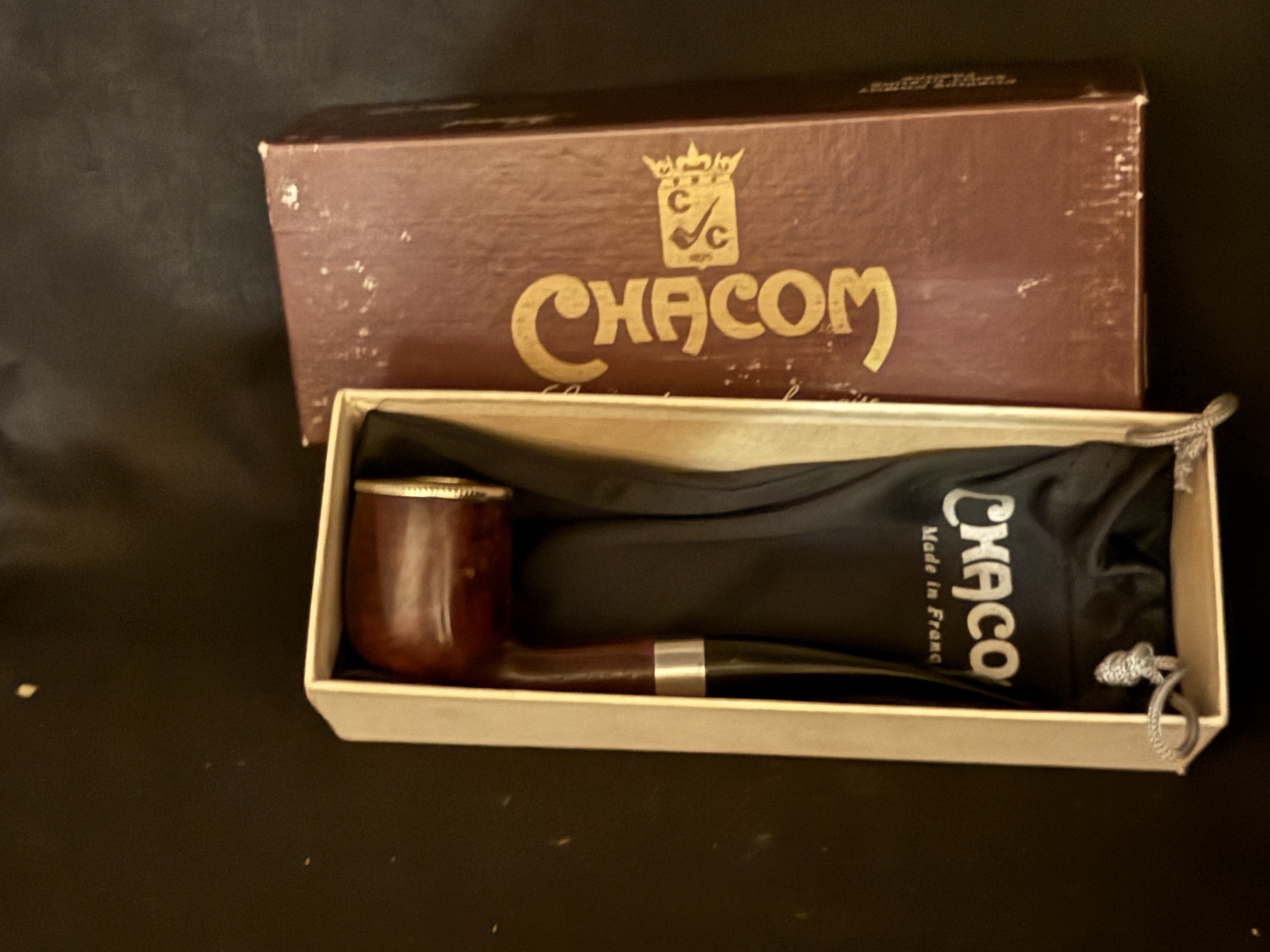 Chacom Custom 913 Billiard Pipe, Silver Rim Cap, Fishtail Bit, Box and Sleeve 16