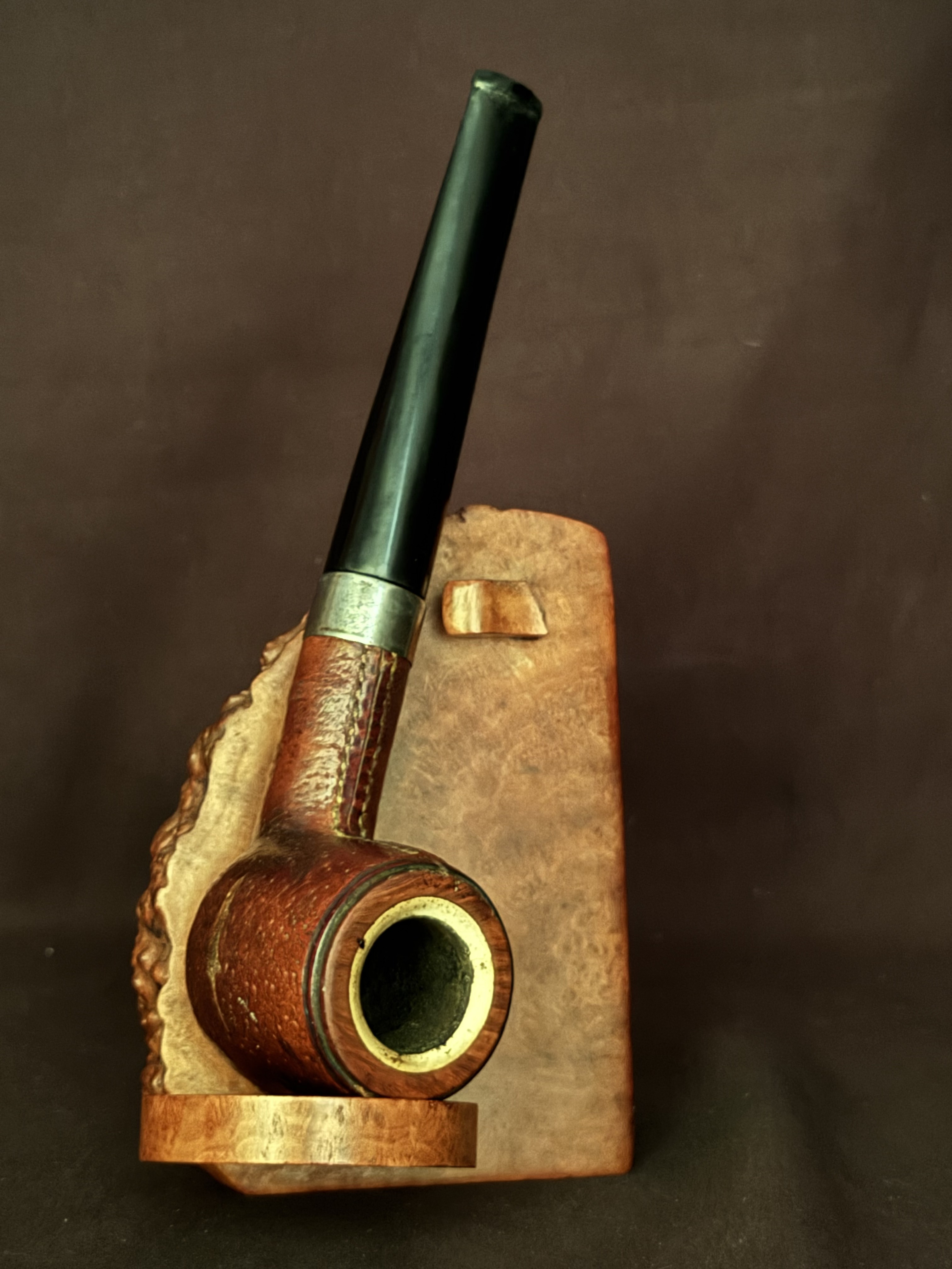 Chap Smooth Leather Cladding Straight Billiard Estate Pipe, Vulcanite Stem 2
