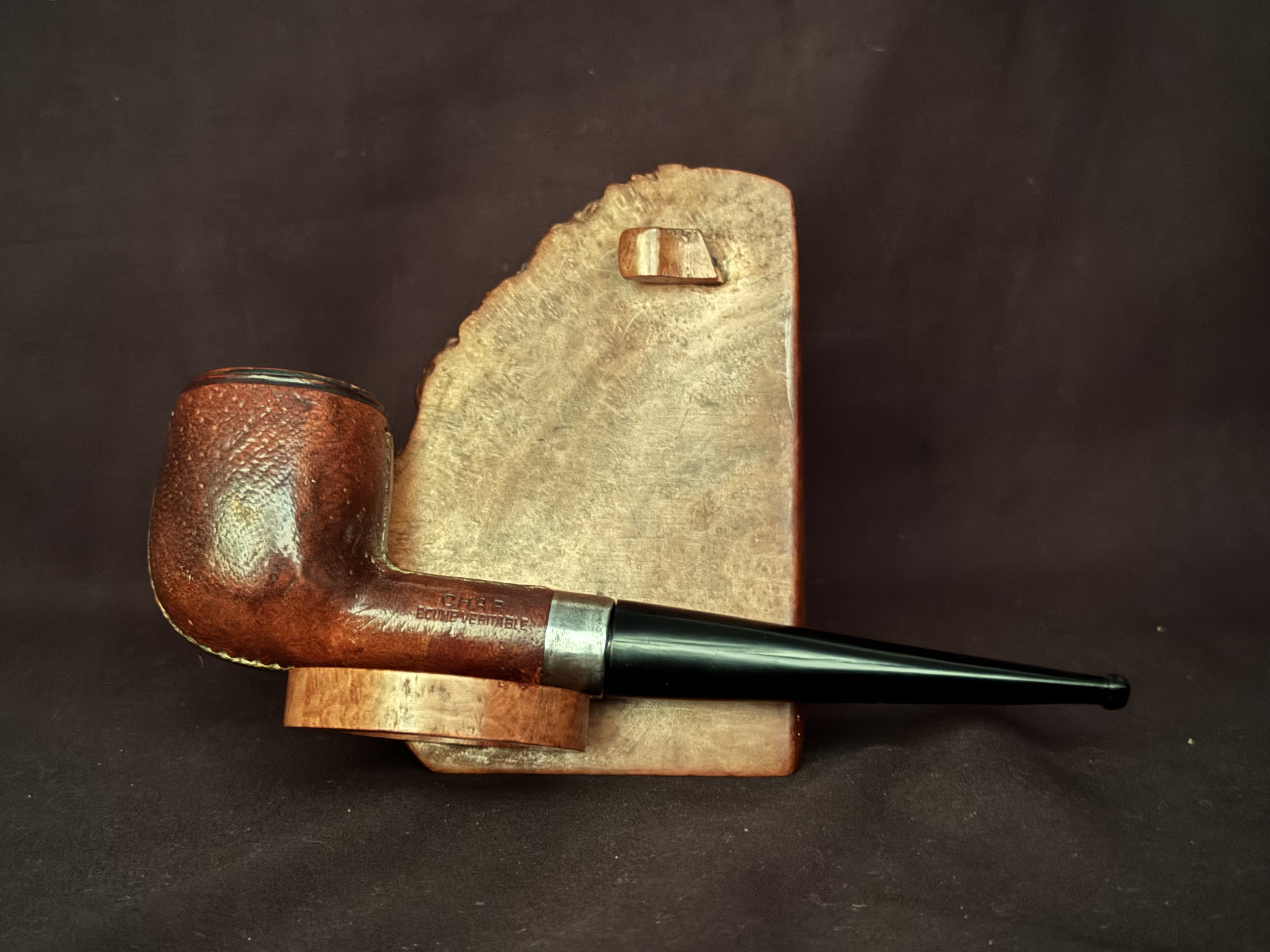 Chap Smooth Leather Cladding Straight Billiard Estate Pipe, Vulcanite Stem 3