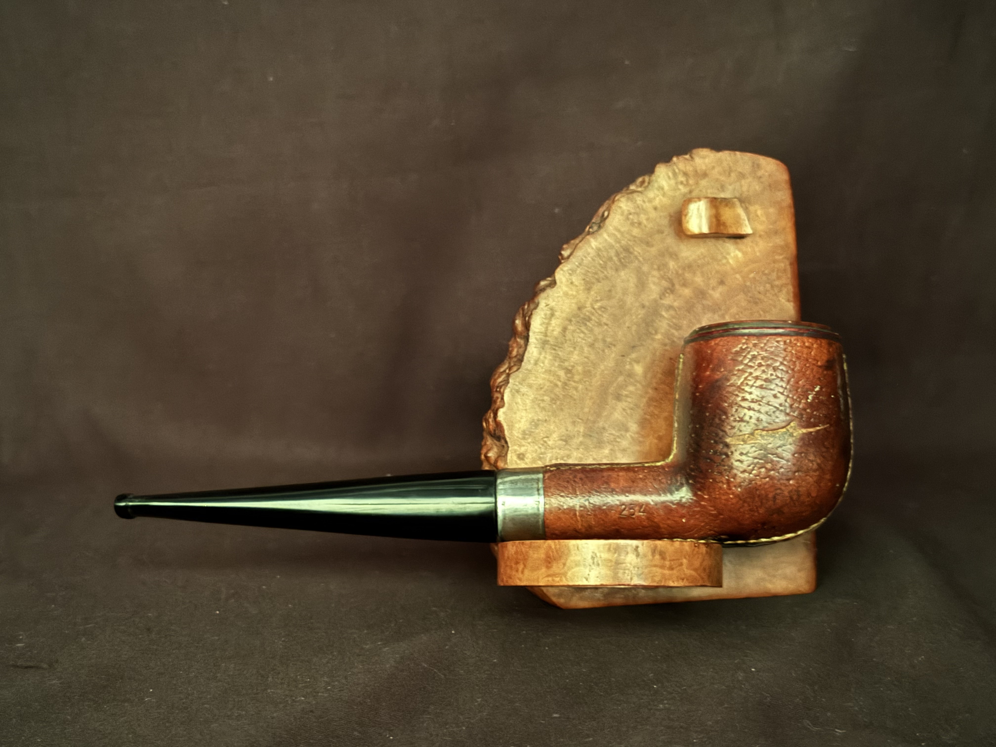 Chap Smooth Leather Cladding Straight Billiard Estate Pipe, Vulcanite Stem 4