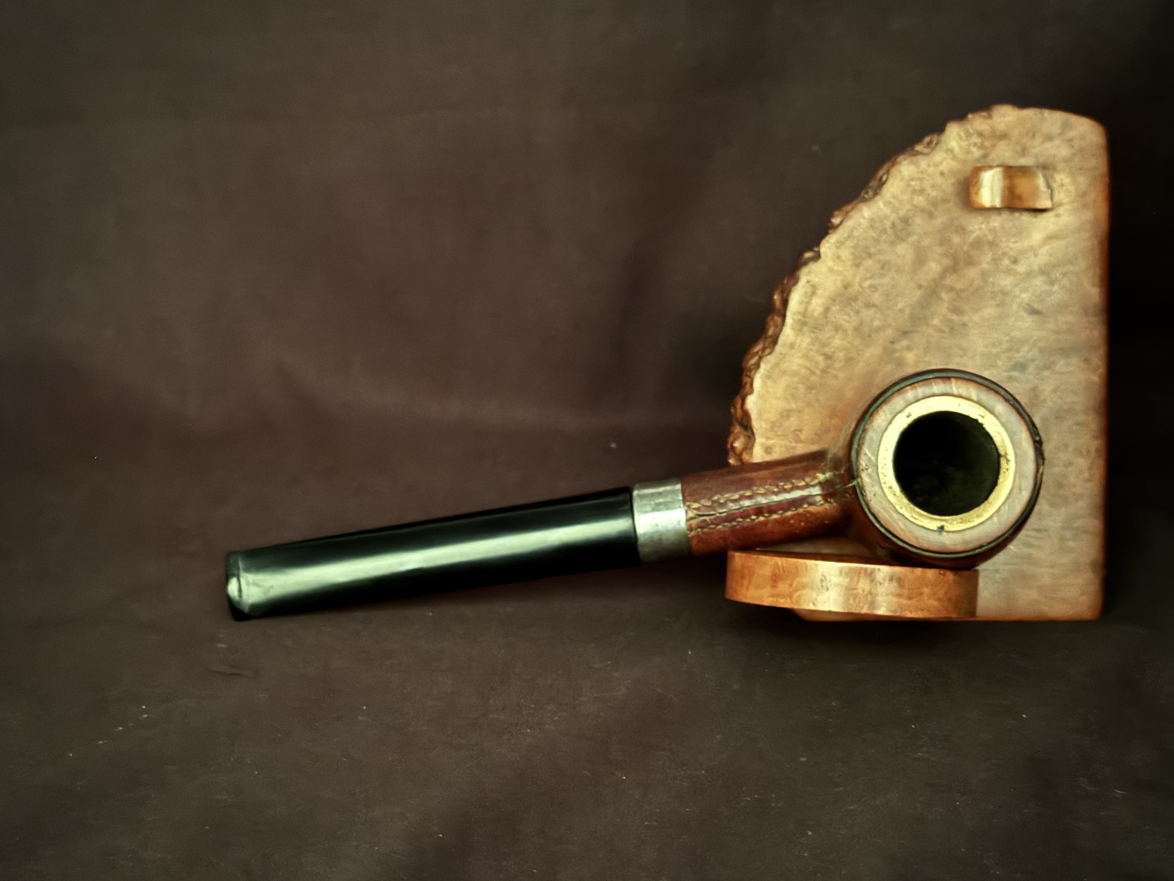 Chap Smooth Leather Cladding Straight Billiard Estate Pipe, Vulcanite Stem 5