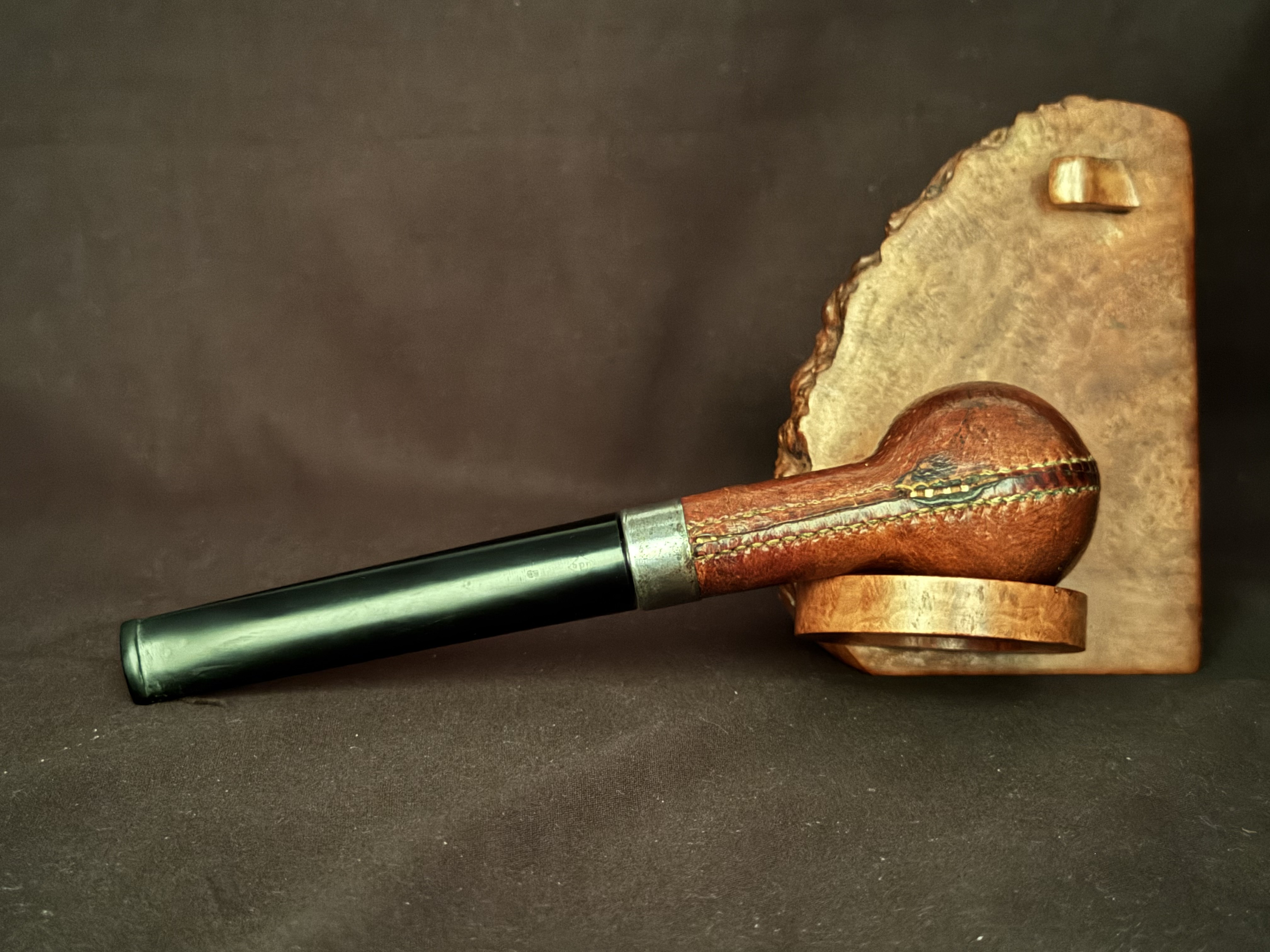 Chap Smooth Leather Cladding Straight Billiard Estate Pipe, Vulcanite Stem 6