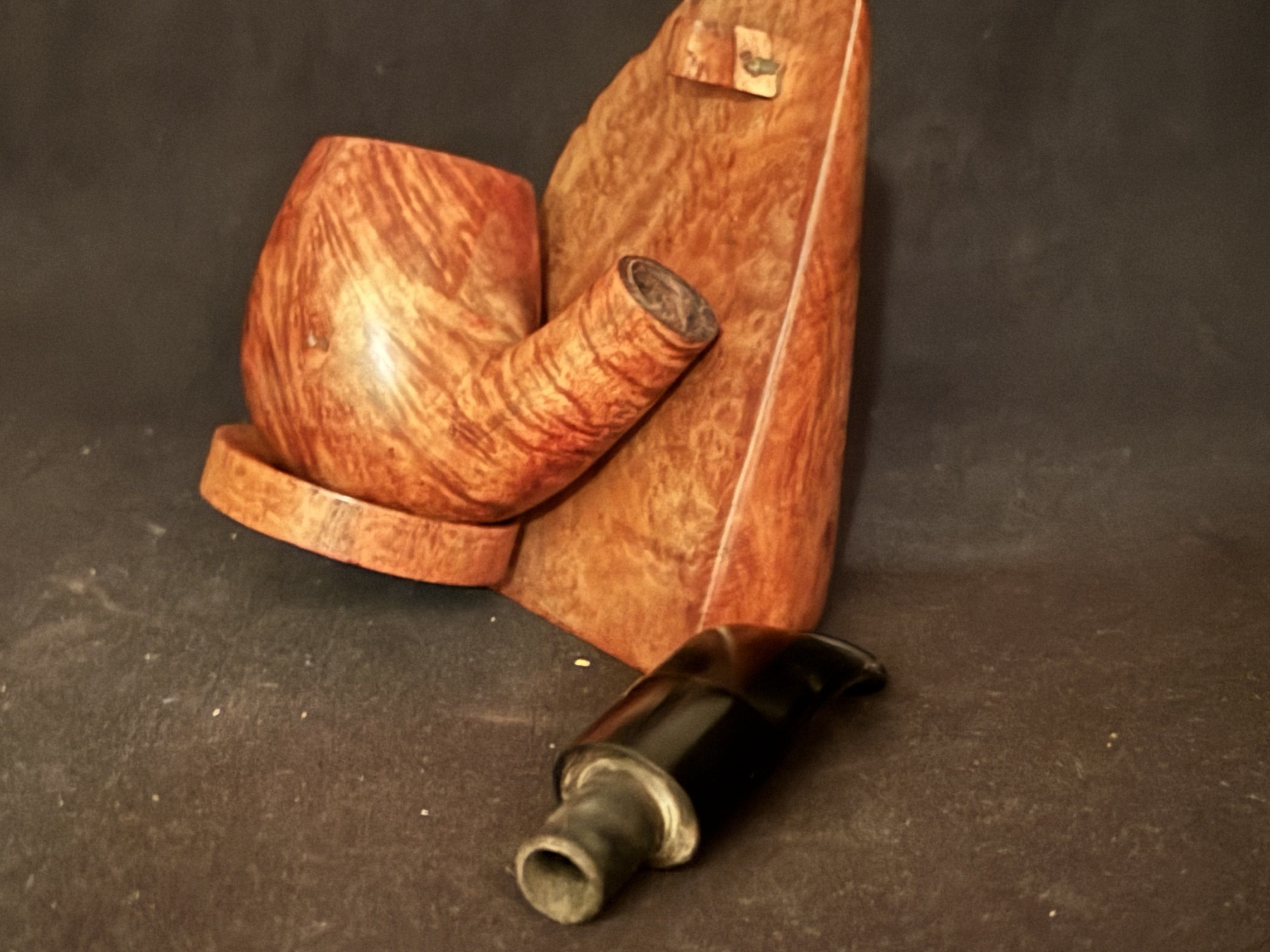 Cherry Hill Large Bent Billiard Smooth Briar Estate Pipe - Oval Shank, Vulcanite Saddle Stem, 9mm Filter, Fishtail Bit 9