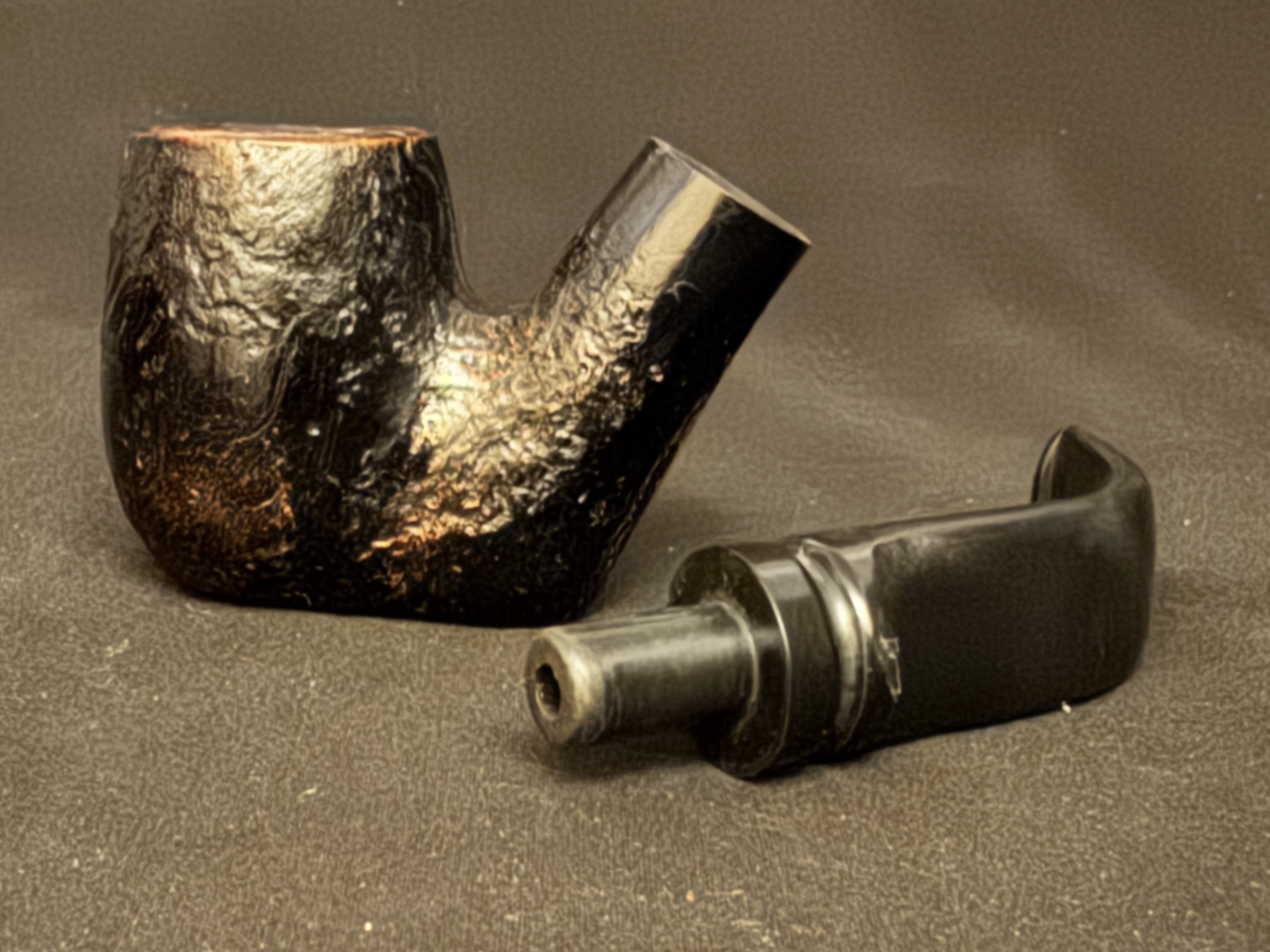Denicotea Aldo Morelli Bent Billiard Sandblast Estate Pipe, Acrylic Stem 7