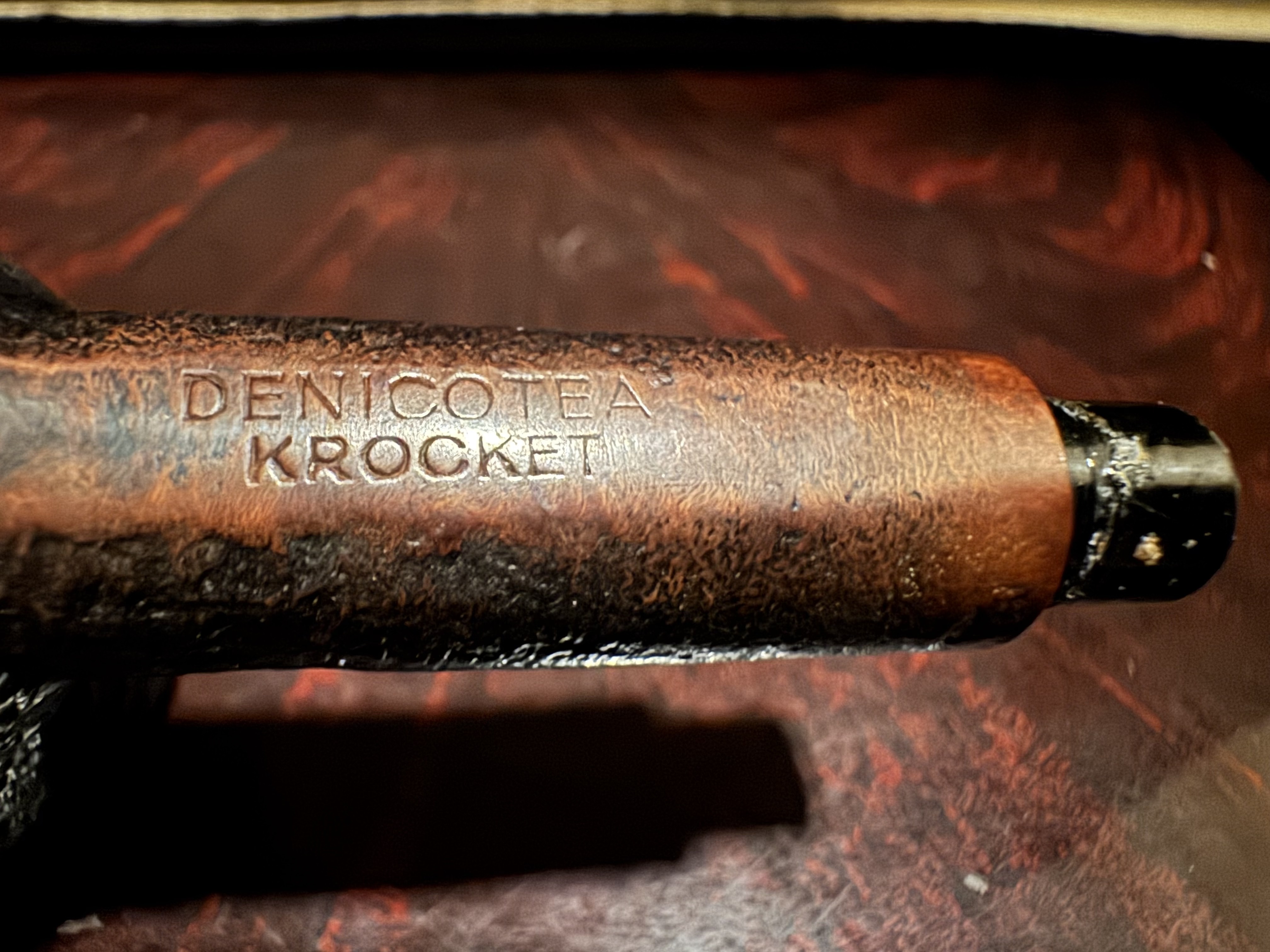Denicotea Krocket Sandblast Straight Pot Estate Pipe - Vulcanite Saddle Stem, 9mm Filter 10