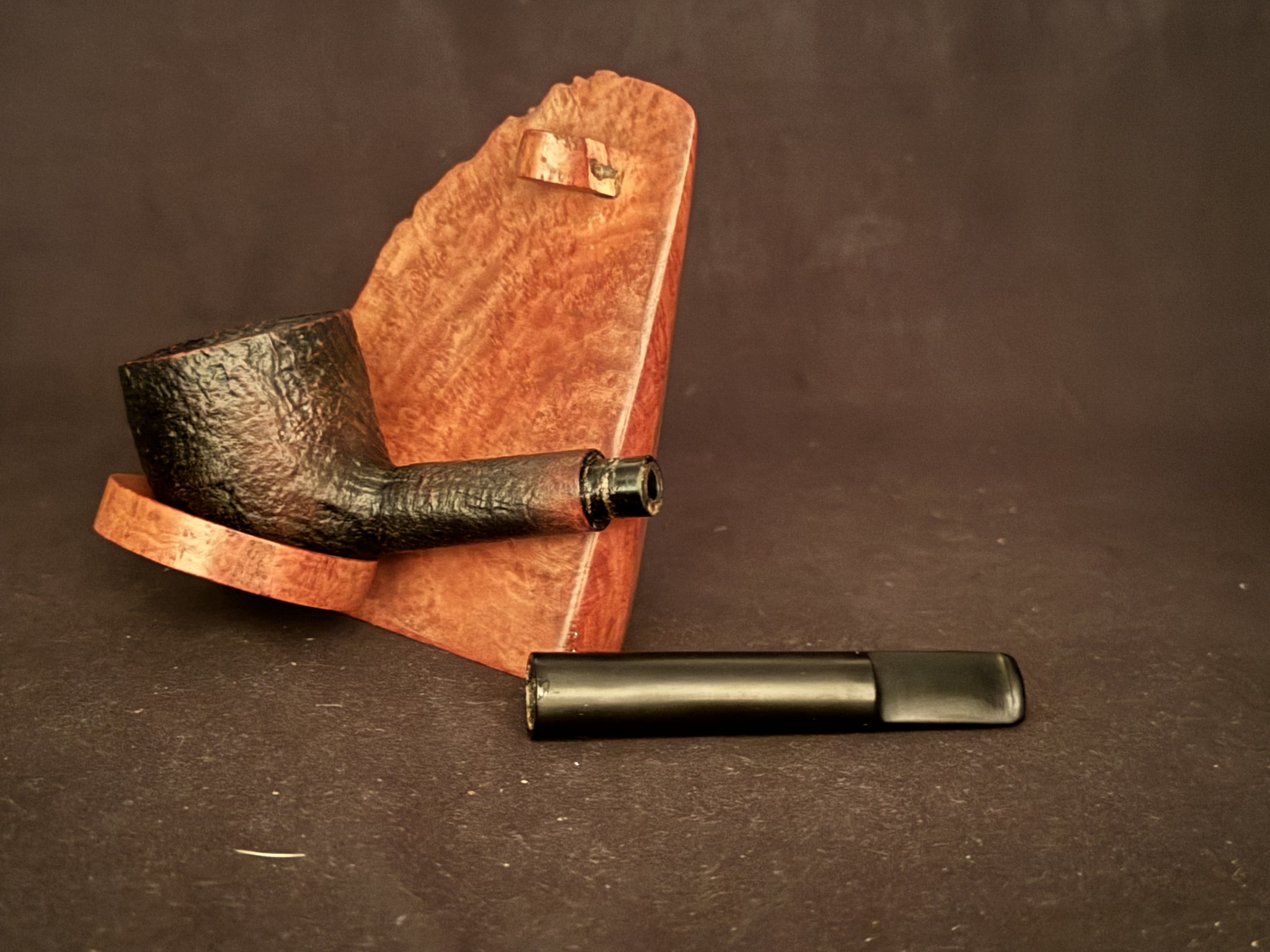 Denicotea Krocket Sandblast Straight Pot Estate Pipe - Vulcanite Saddle Stem, 9mm Filter 11