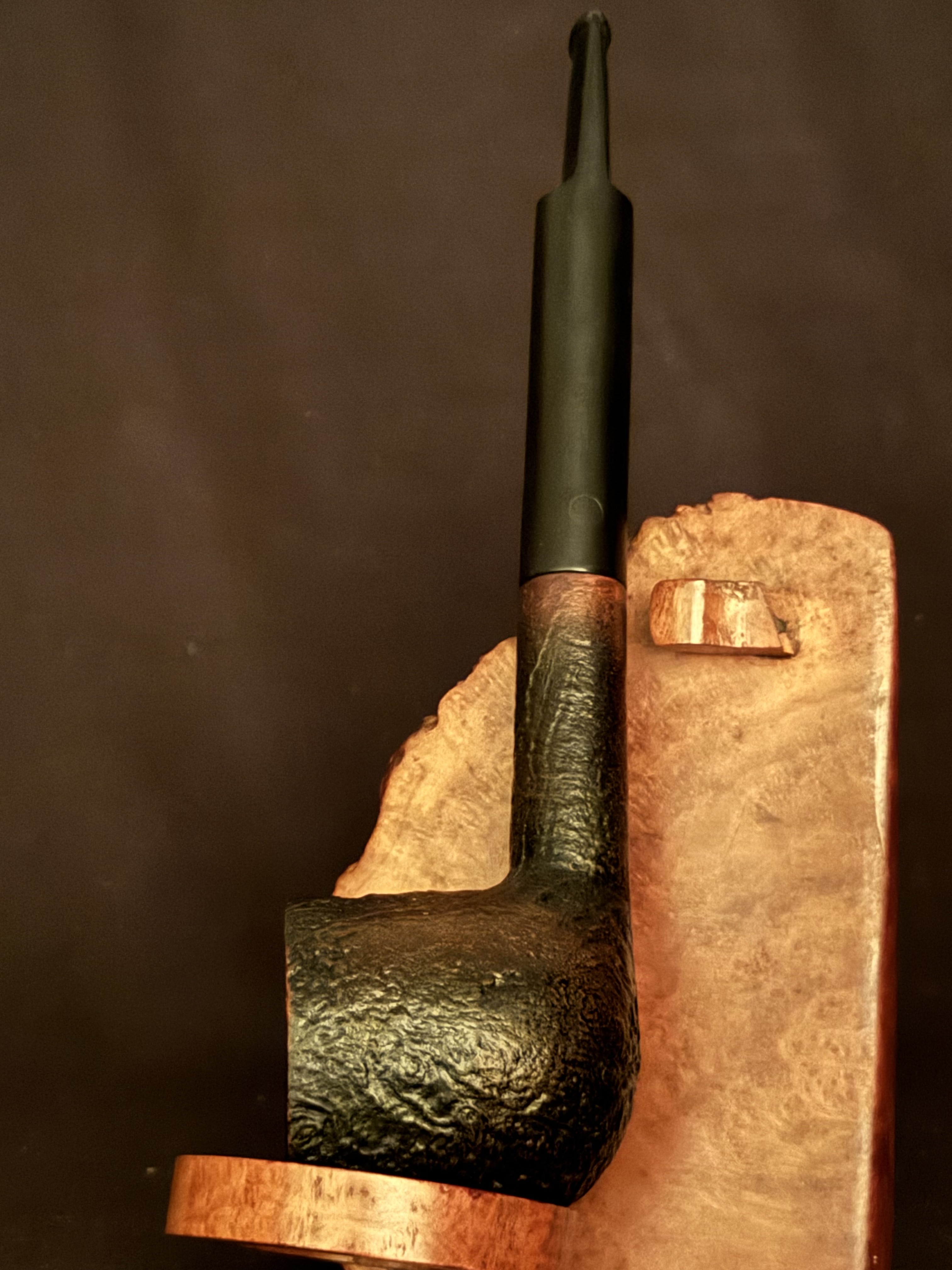 Denicotea Krocket Sandblast Straight Pot Estate Pipe - Vulcanite Saddle Stem, 9mm Filter
