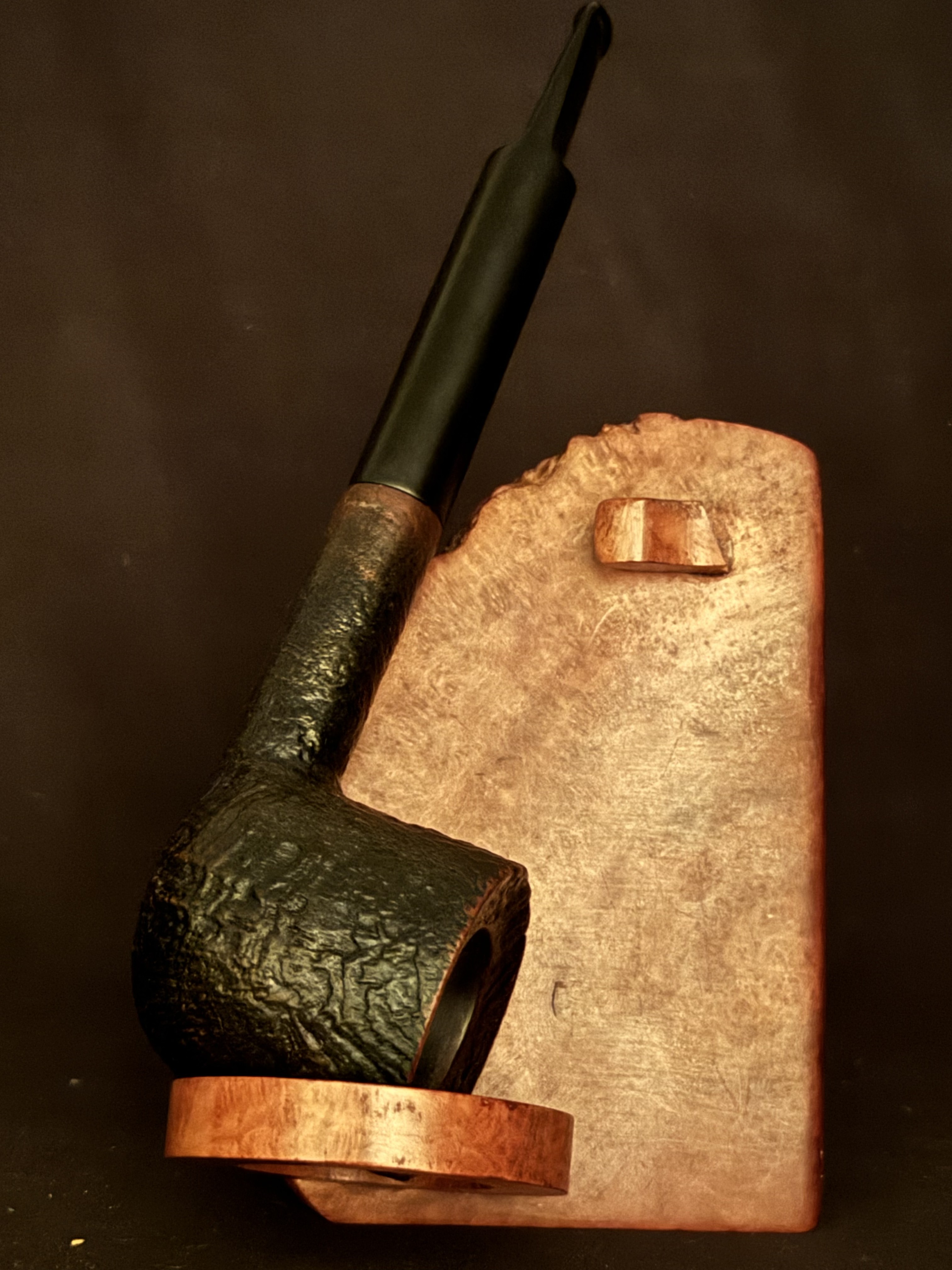 Denicotea Krocket Sandblast Straight Pot Estate Pipe - Vulcanite Saddle Stem, 9mm Filter 2