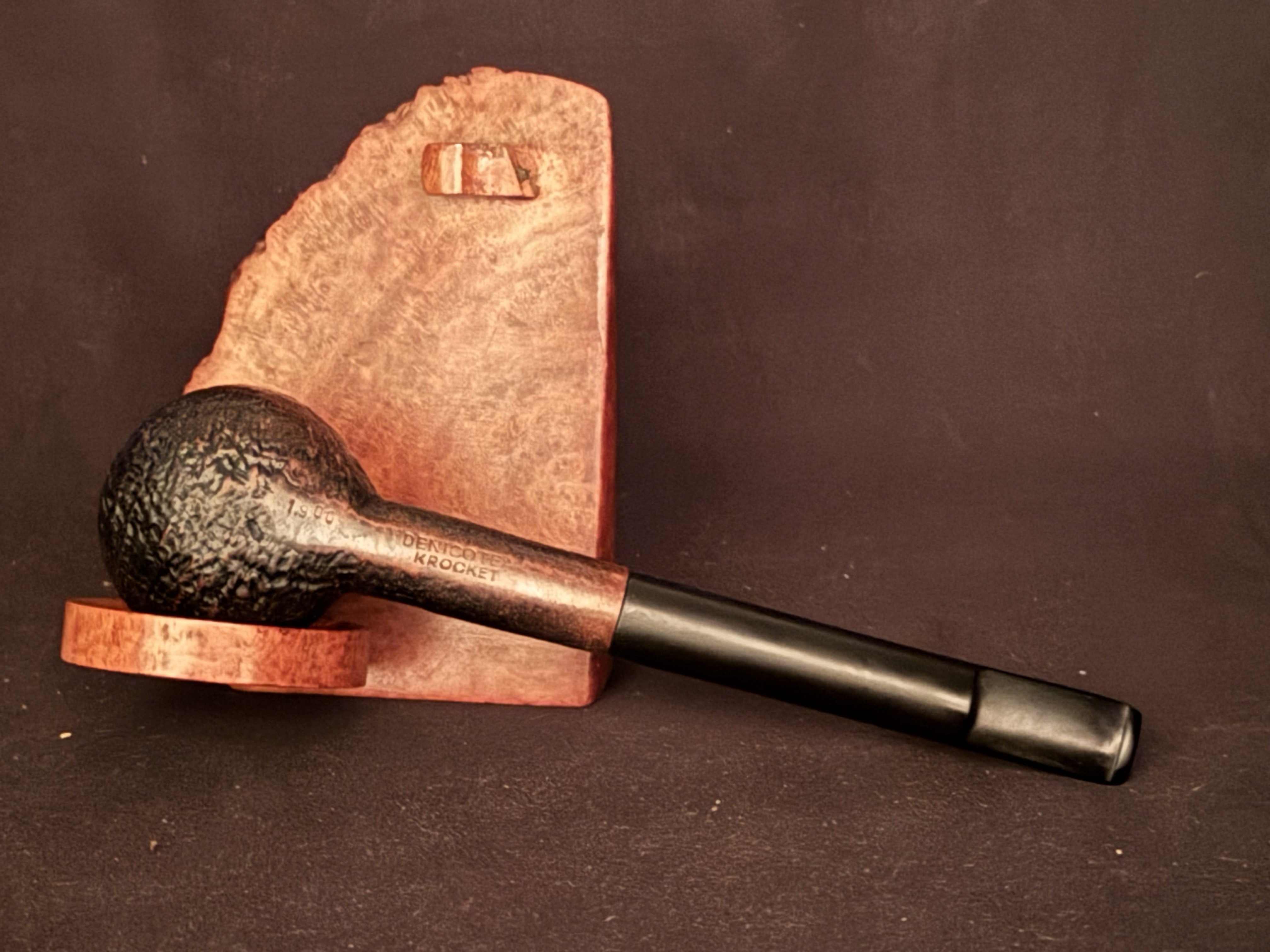 Denicotea Krocket Sandblast Straight Pot Estate Pipe - Vulcanite Saddle Stem, 9mm Filter 6