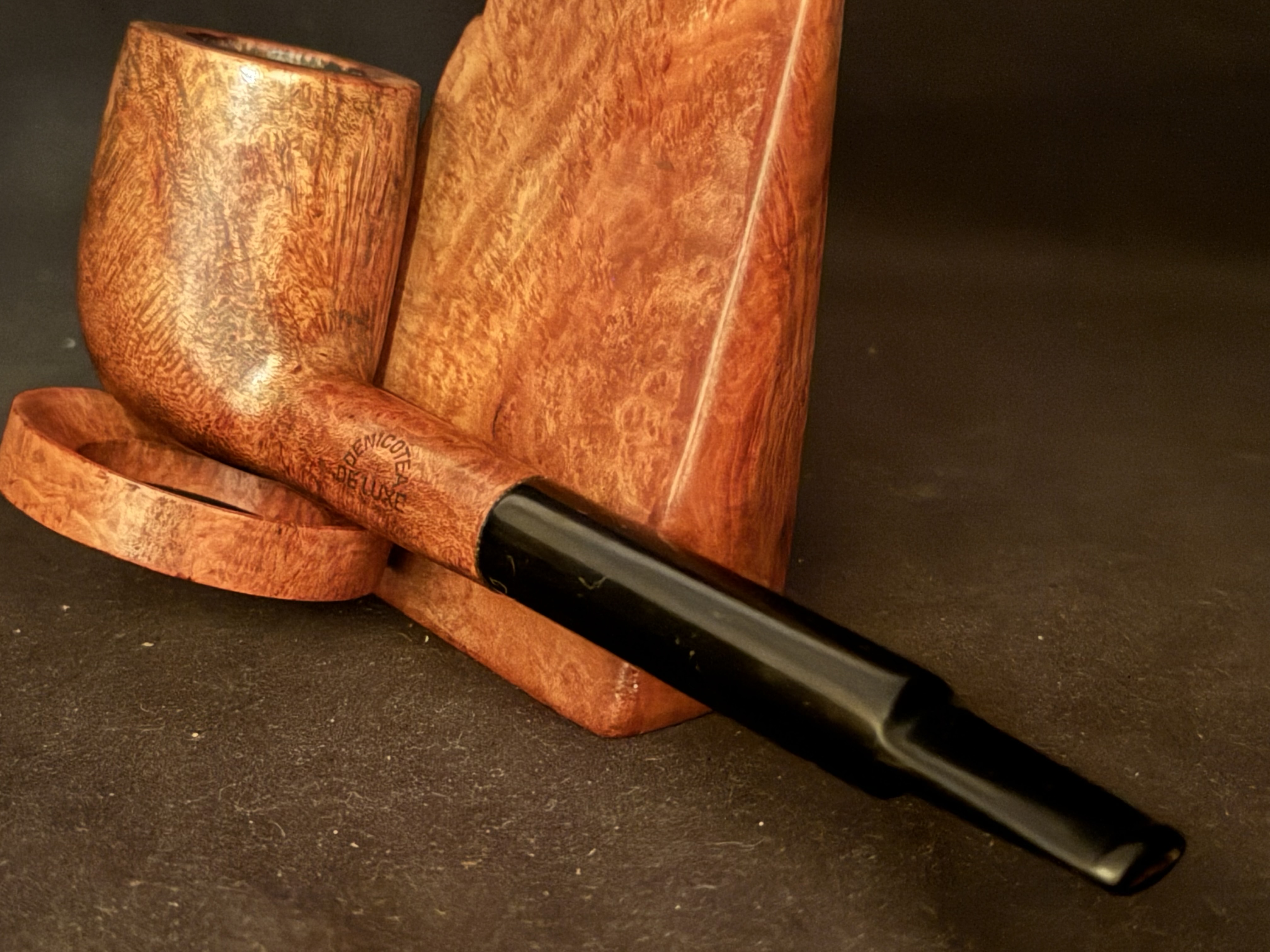 Denicotea Deluxe Curling Bruyere Estate Pipe - Smooth Straight Briar, 9mm Filter, Fishtail Stem 8