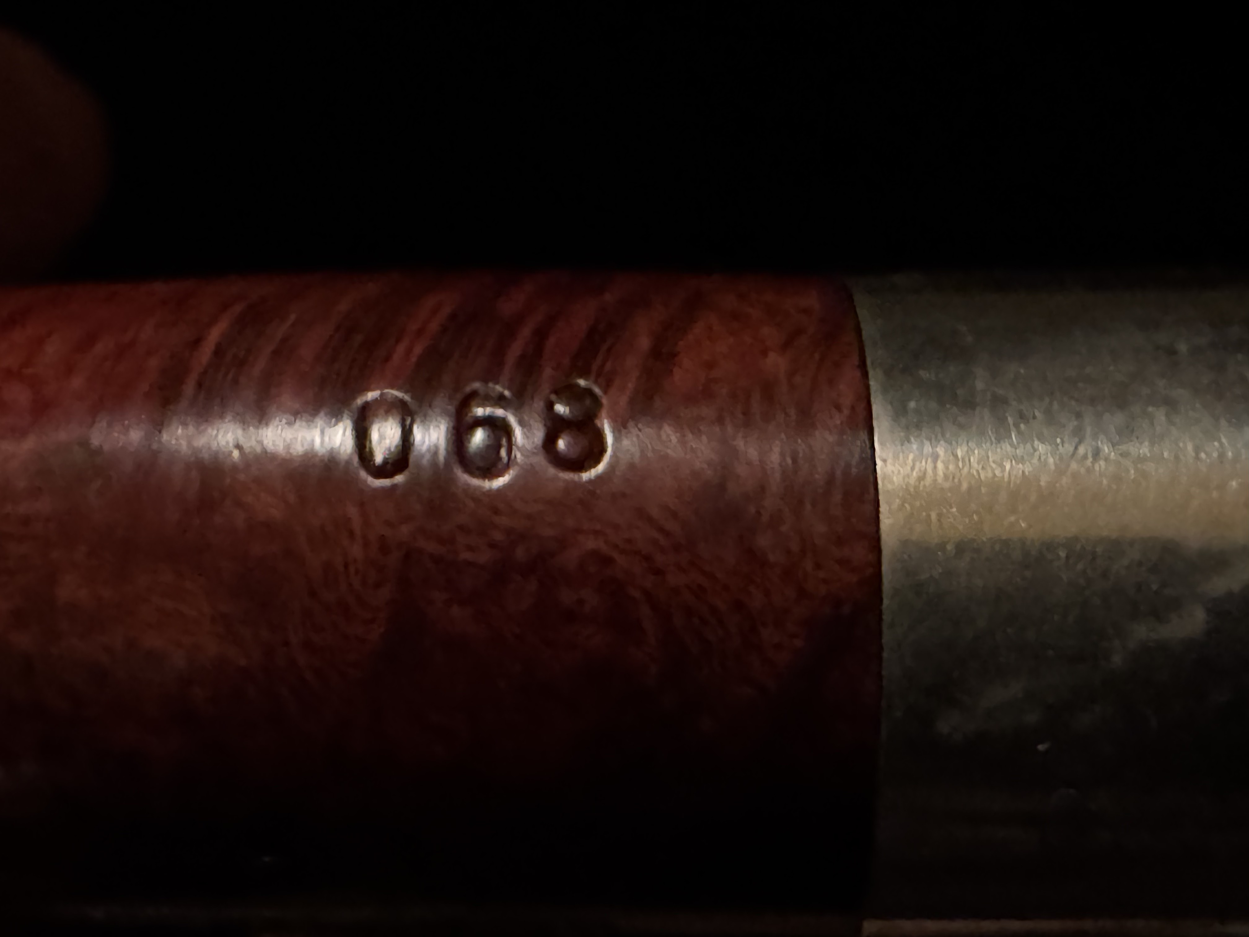 Dimension Stamped Estate Pipe - Vulcanite Tapered Stem, Metal Band, 9mm Filter, Fishtail Bit 13