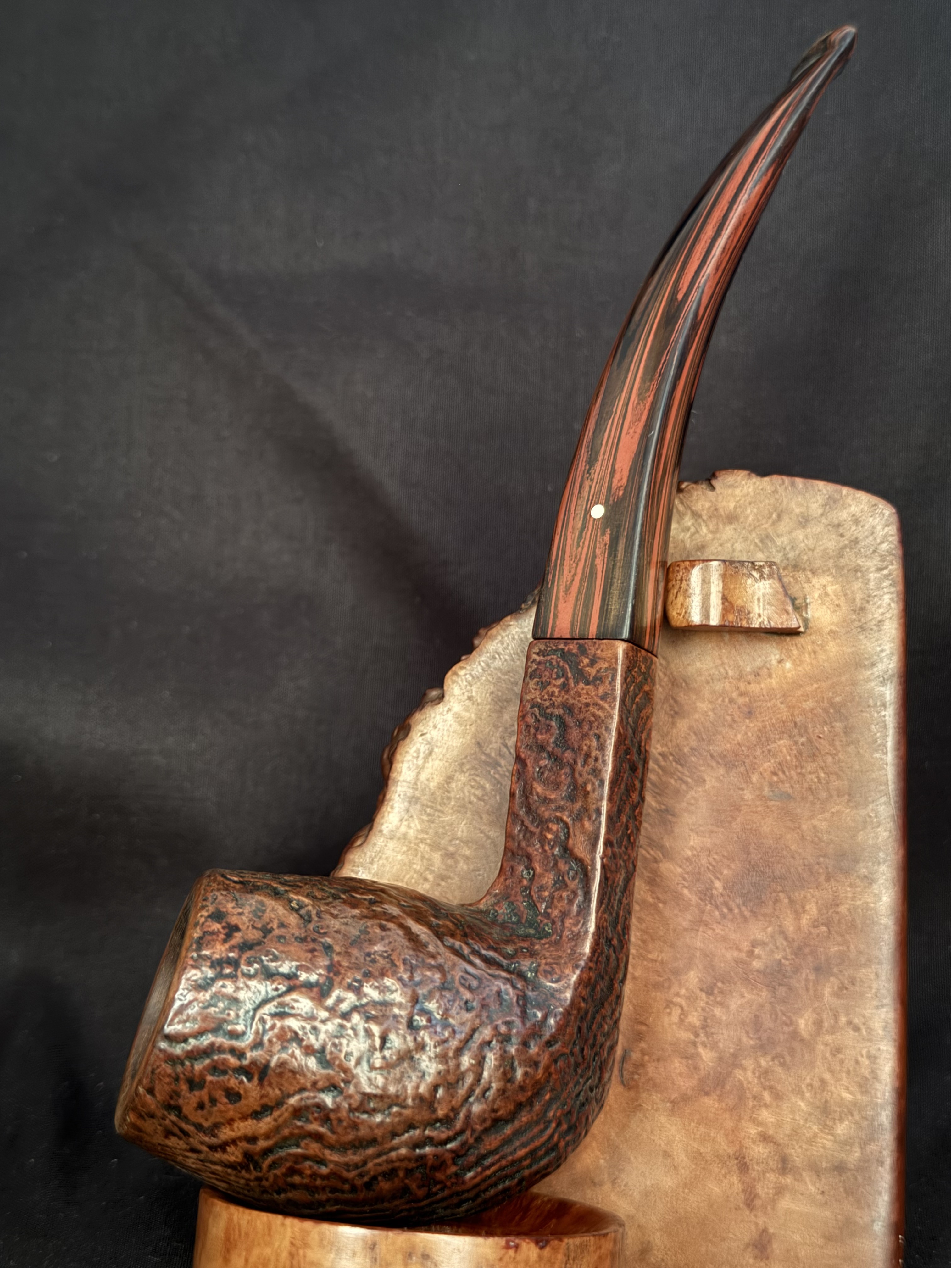 Dunhill Cumberland 54531 Large Sandblast Rhodesian Pipe, Diamond Shank, Cumberland Fishtail Stem, Ashton Leather Sleeve