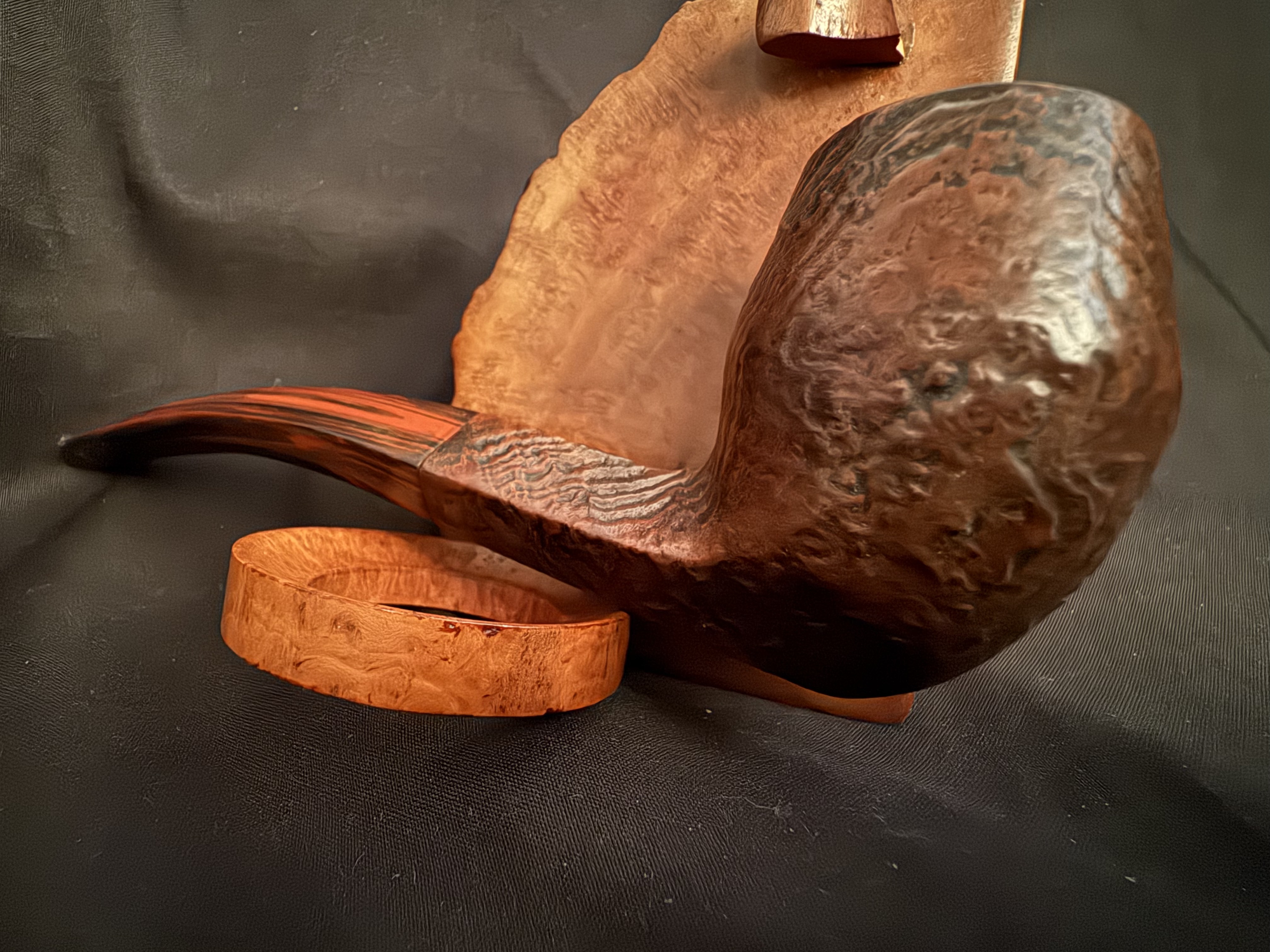 Dunhill Cumberland 54531 Large Sandblast Rhodesian Pipe, Diamond Shank, Cumberland Fishtail Stem, Ashton Leather Sleeve 8