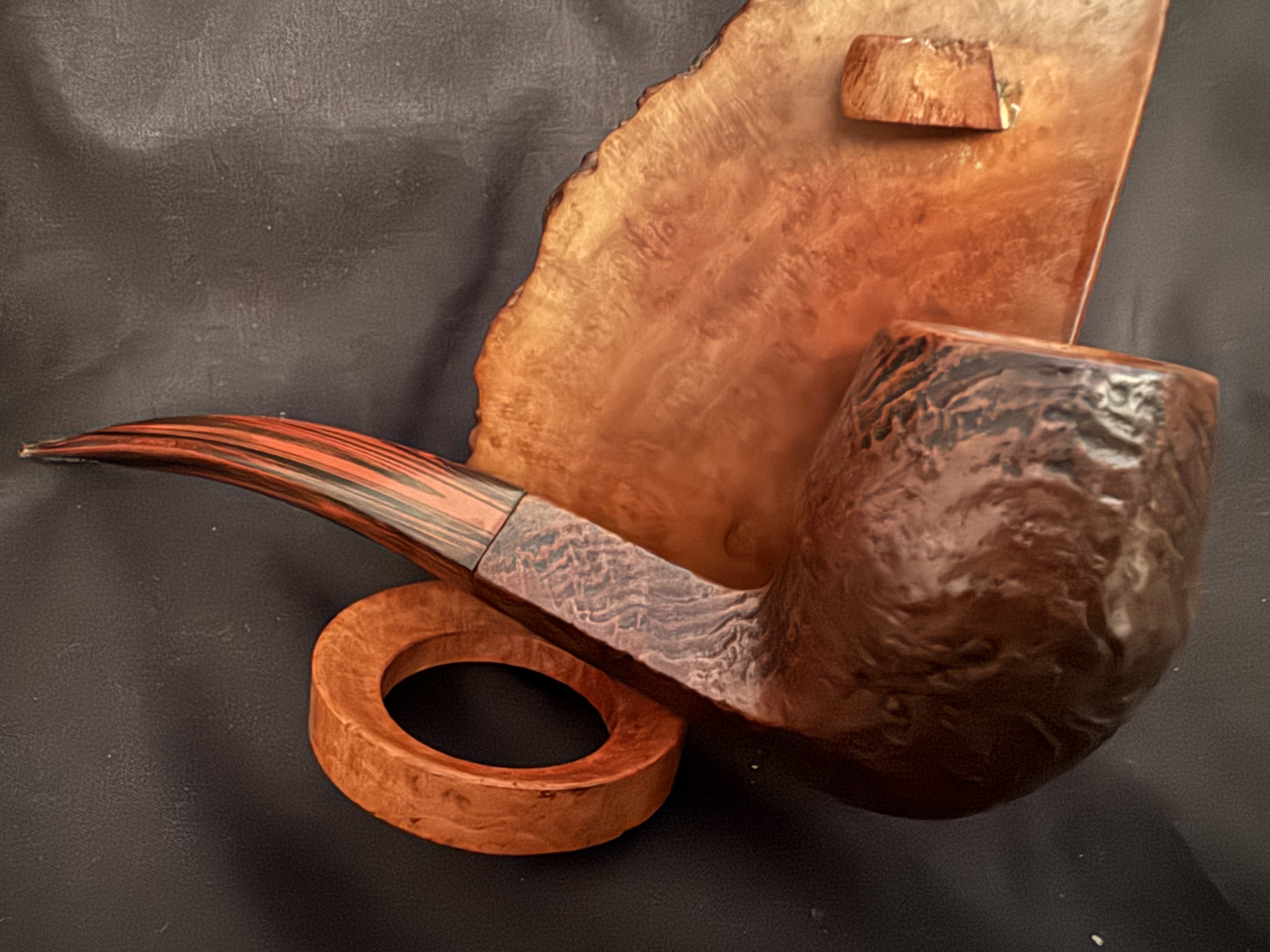 Dunhill Cumberland 54531 Large Sandblast Rhodesian Pipe, Diamond Shank, Cumberland Fishtail Stem, Ashton Leather Sleeve 9