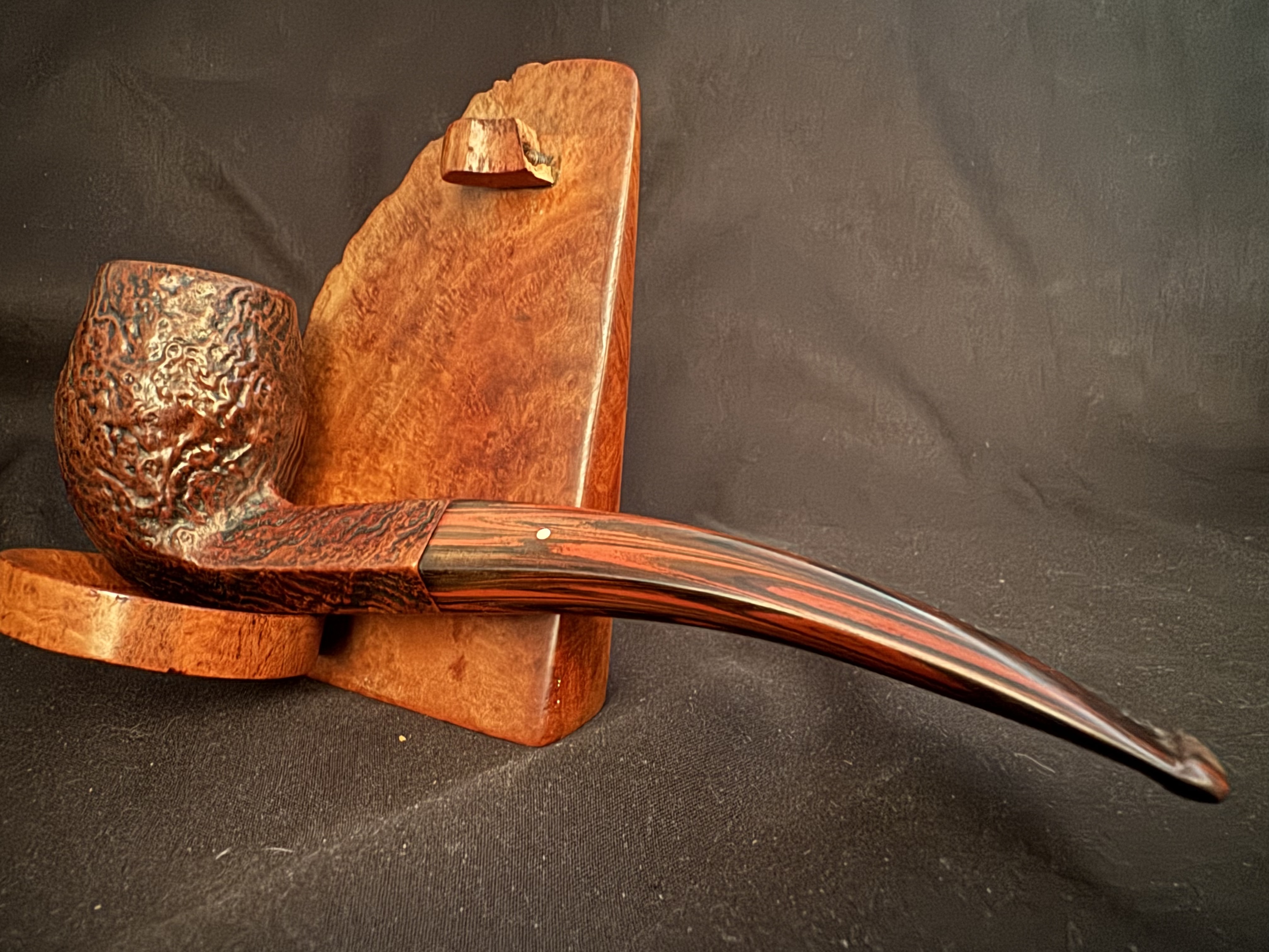 Dunhill Cumberland 54531 Large Sandblast Rhodesian Pipe, Diamond Shank, Cumberland Fishtail Stem, Ashton Leather Sleeve 14