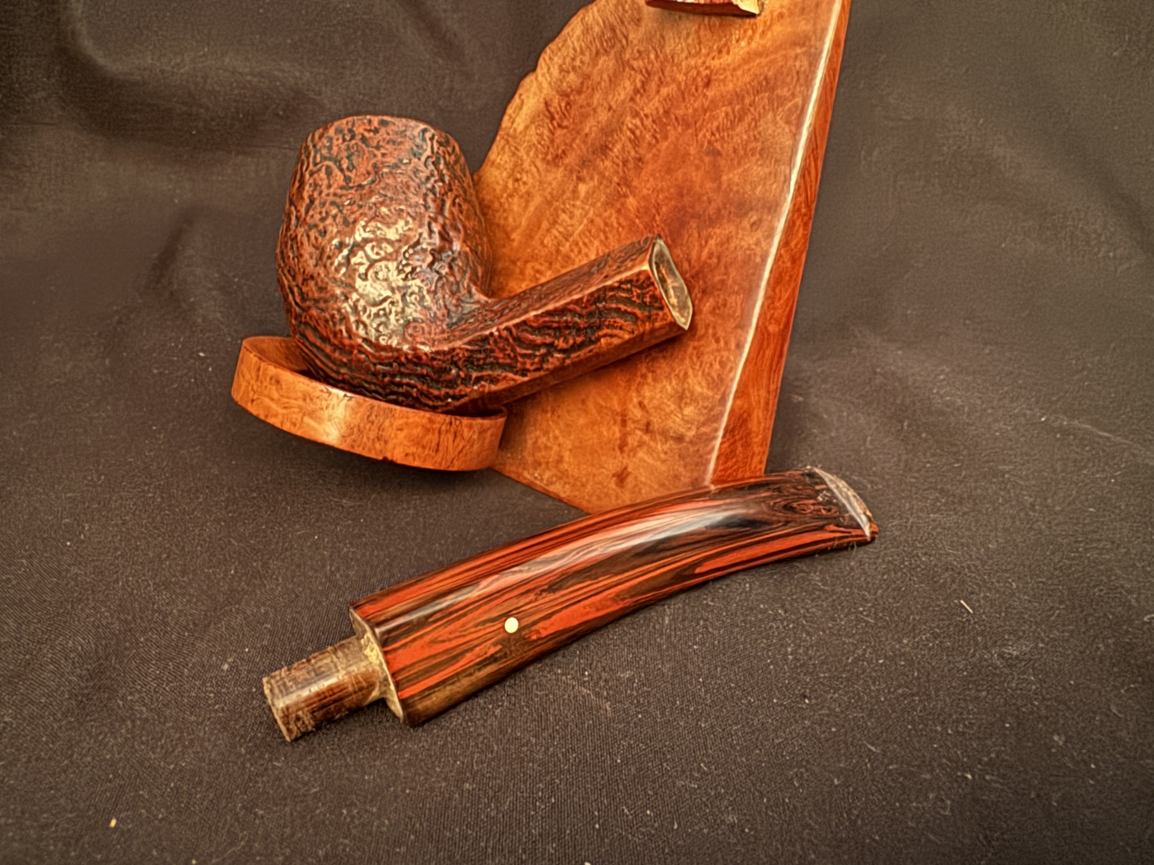 Dunhill Cumberland 54531 Large Sandblast Rhodesian Pipe, Diamond Shank, Cumberland Fishtail Stem, Ashton Leather Sleeve 16