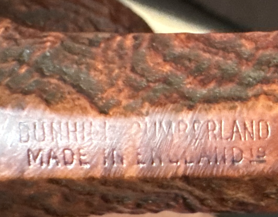 Dunhill Cumberland 54531 Large Sandblast Rhodesian Pipe, Diamond Shank, Cumberland Fishtail Stem, Ashton Leather Sleeve 17