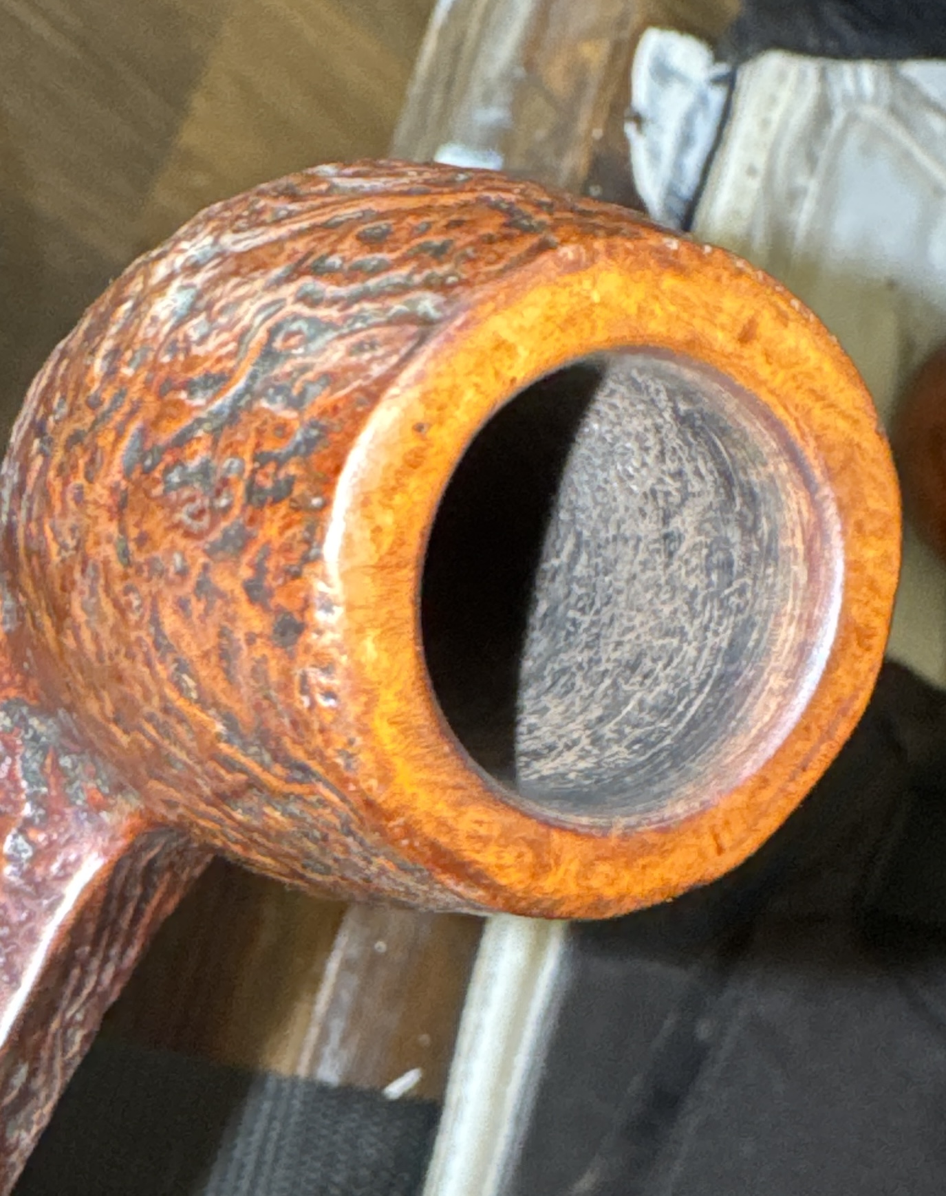Dunhill Cumberland 54531 Large Sandblast Rhodesian Pipe, Diamond Shank, Cumberland Fishtail Stem, Ashton Leather Sleeve 21