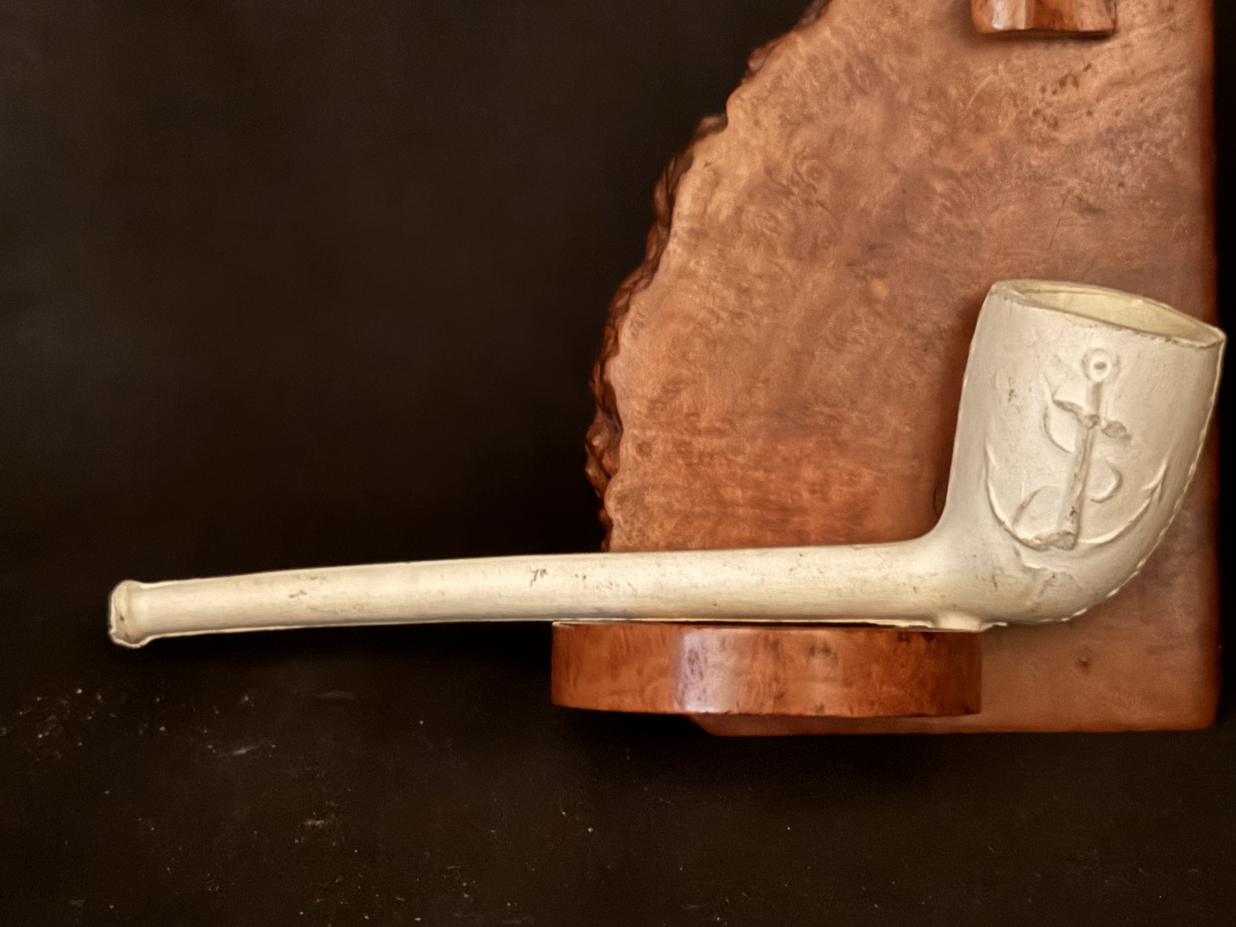 White Clay Cutty Pipe, Ship and Anchor Relief, Marked Germany, Unsmoked Old New Stock 4