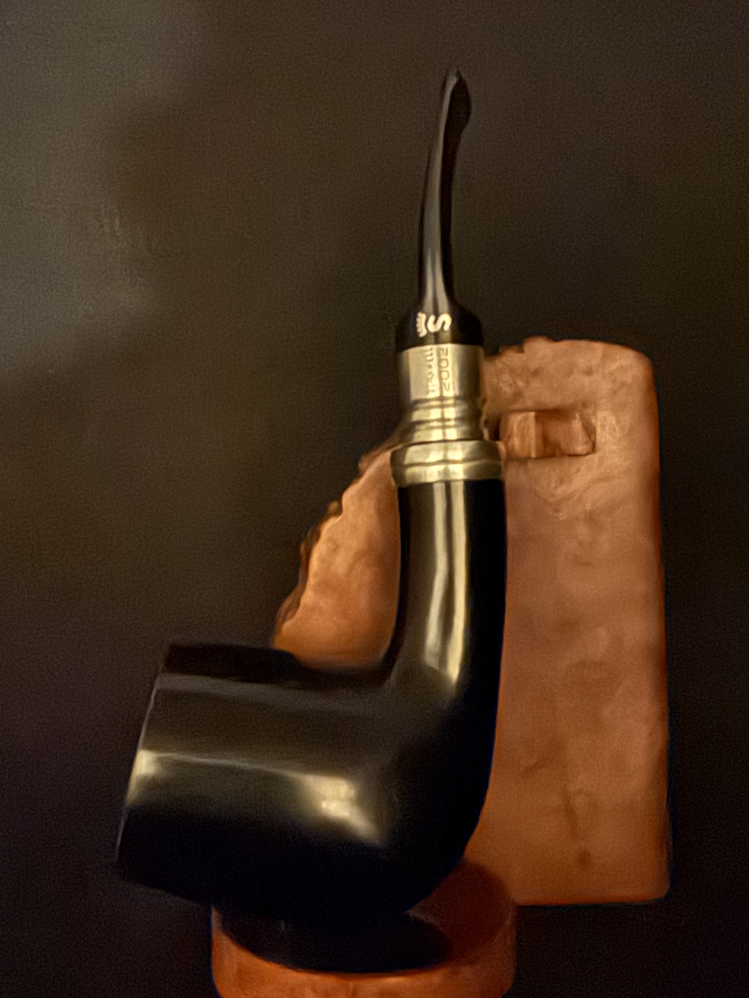 Stanwell 2002 Sterling Silver Army Mount Straight Billiard Estate Pipe, Smooth Black, Acrylic Saddle Stem, 9mm Filter, Fishtail Bit