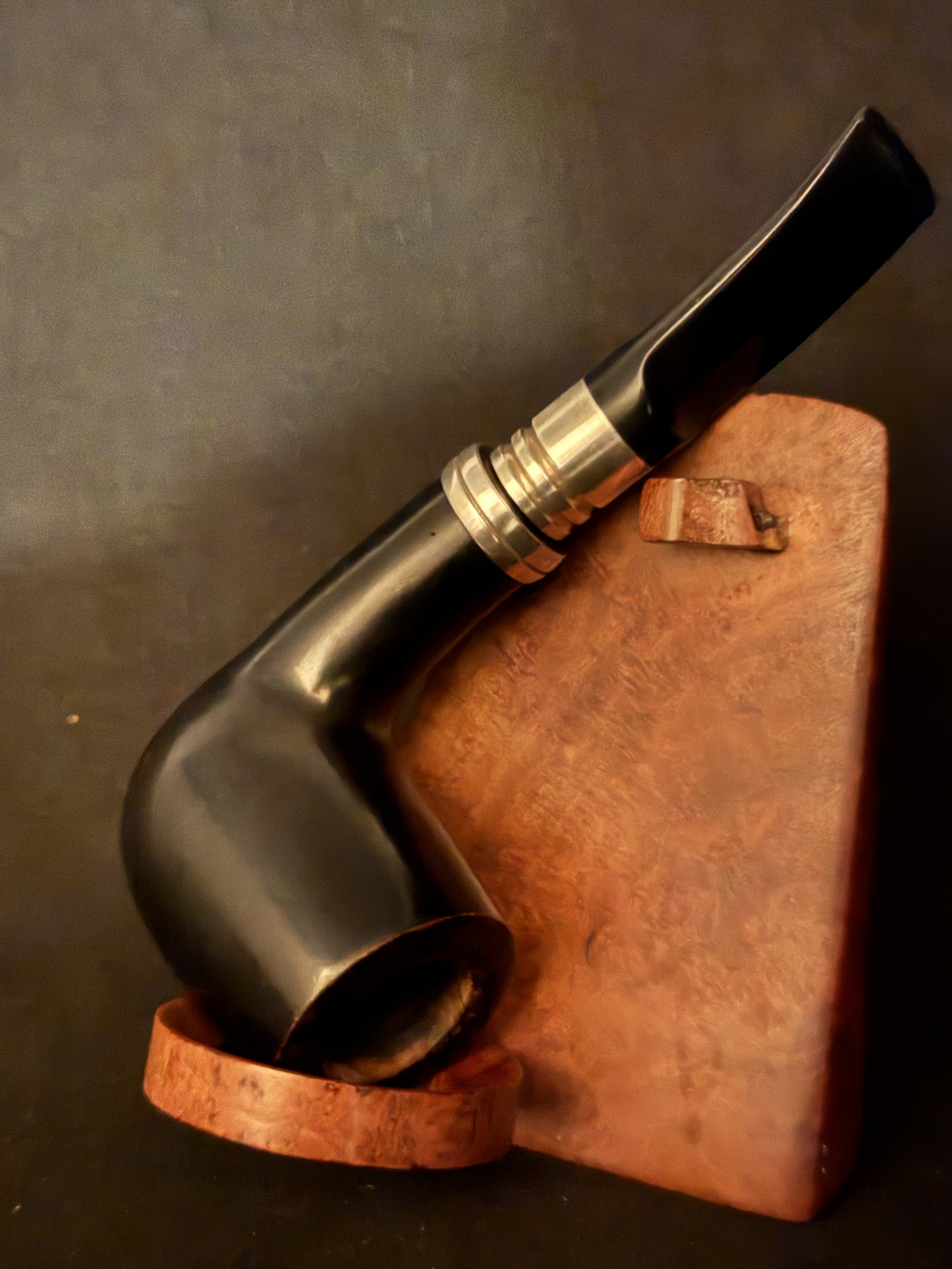 Stanwell 2002 Sterling Silver Army Mount Straight Billiard Estate Pipe, Smooth Black, Acrylic Saddle Stem, 9mm Filter, Fishtail Bit 3